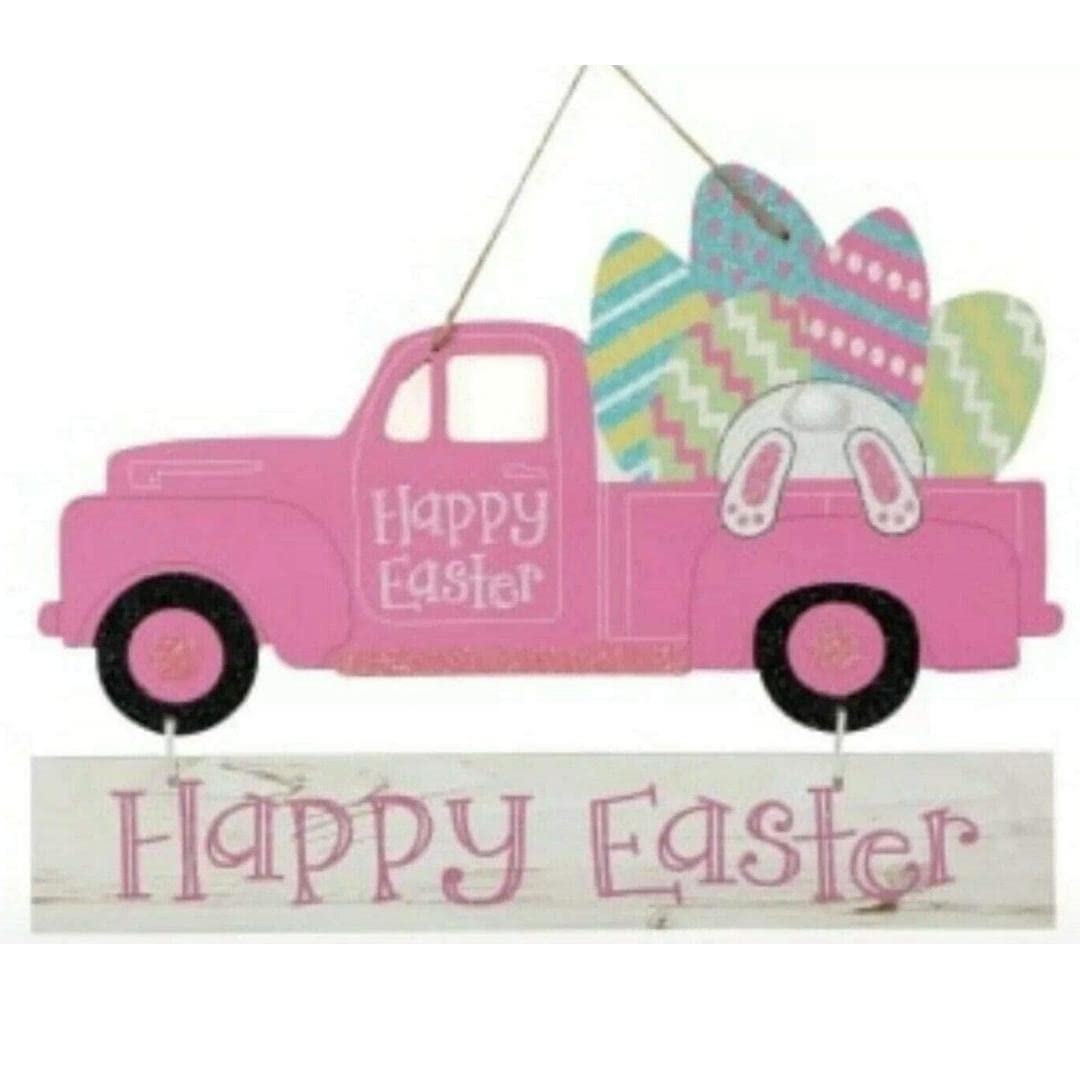 EBK Happy Easter Eggs Kitchen Towels & Easter Truck Sign - Pink 9