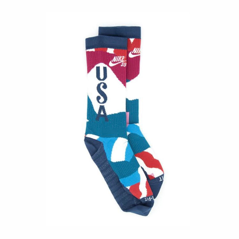 Nike SB x Parra USA Federation Kit Socks - White/Brave Blue/White - Skateboarding & Streetwear Fashion Accessories
