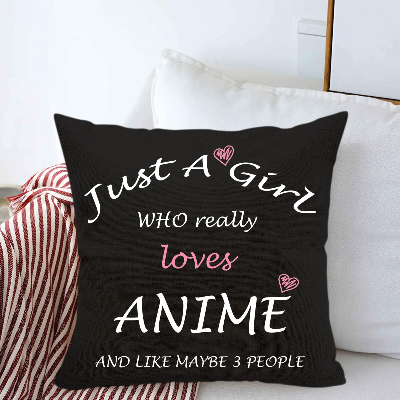 Anime Throw Pillow Cover 18x18 Inches - Double Sided Printed Anime Lover Gift for Girls & Fans (Black) - Perfect for Bedroom Decor, Anime Themed Parties & Cosplay Gifts