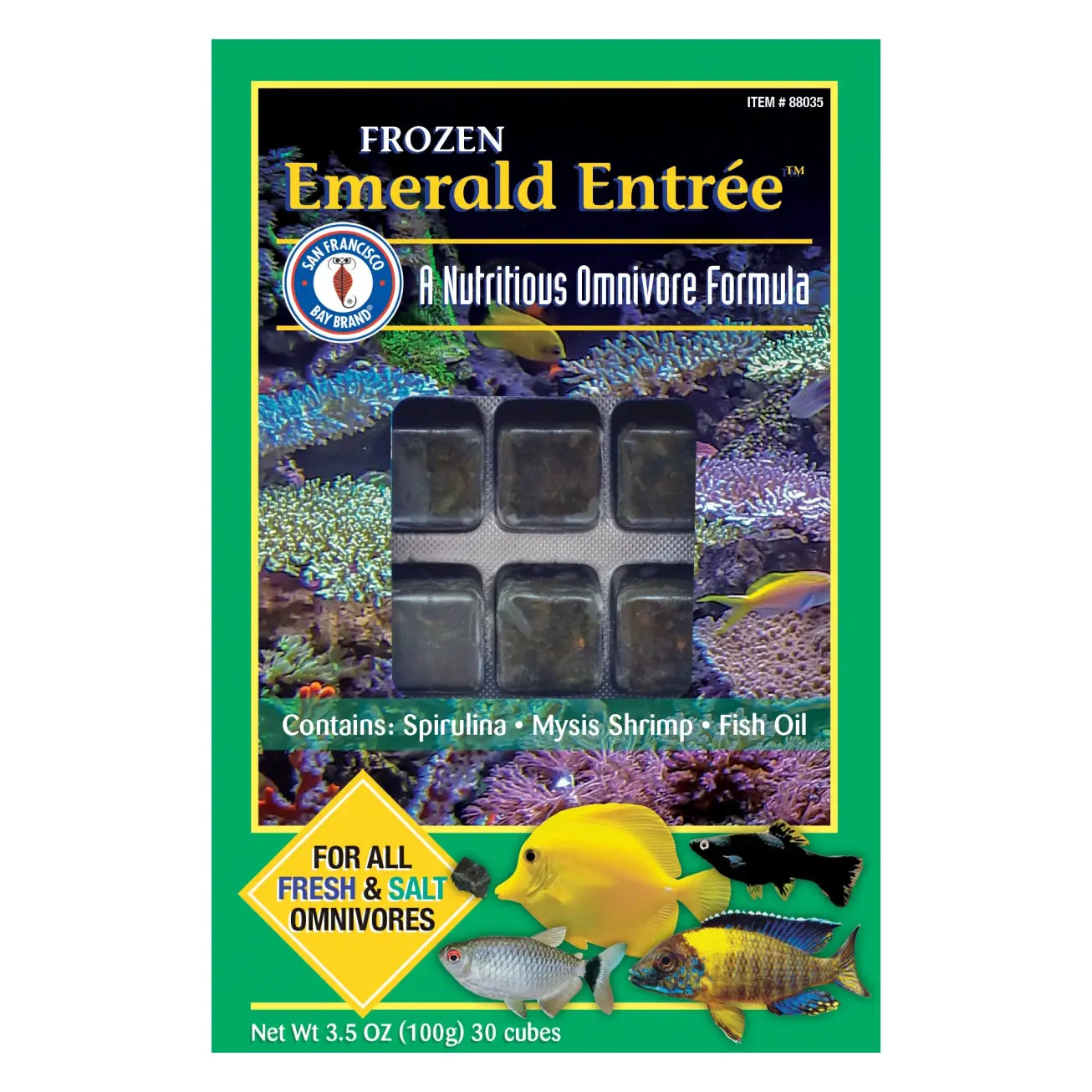 San Francisco Bay Brand Emerald Entree Frozen Fish Food - Premium Aquatic Diet for Tropical & Marine Fish - Ideal for Home Aquariums & Fish Tanks