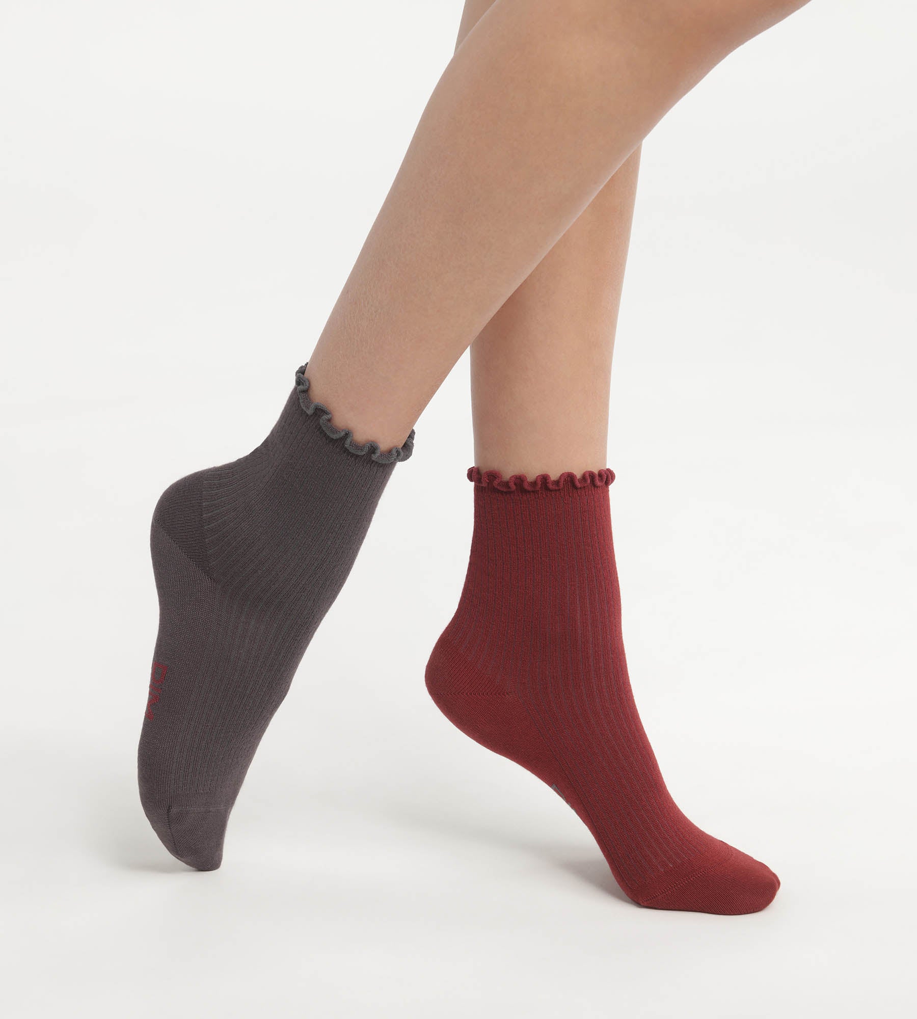 2 Pairs Women's Lace Trim Socks - Red Dim Modal - Comfortable & Stylish for Casual Wear & Daily Outfits