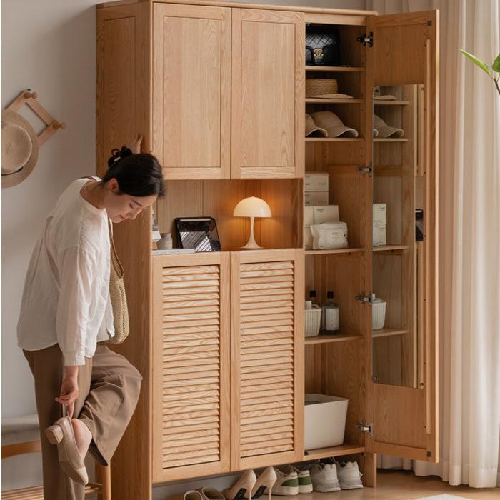 Solid Oak Wood Storage Cabinet - Shoe Locker & Entryway Organizer for Home, Office, or Mudroom - Durable Entry Storage Solution with Adjustable Shelves