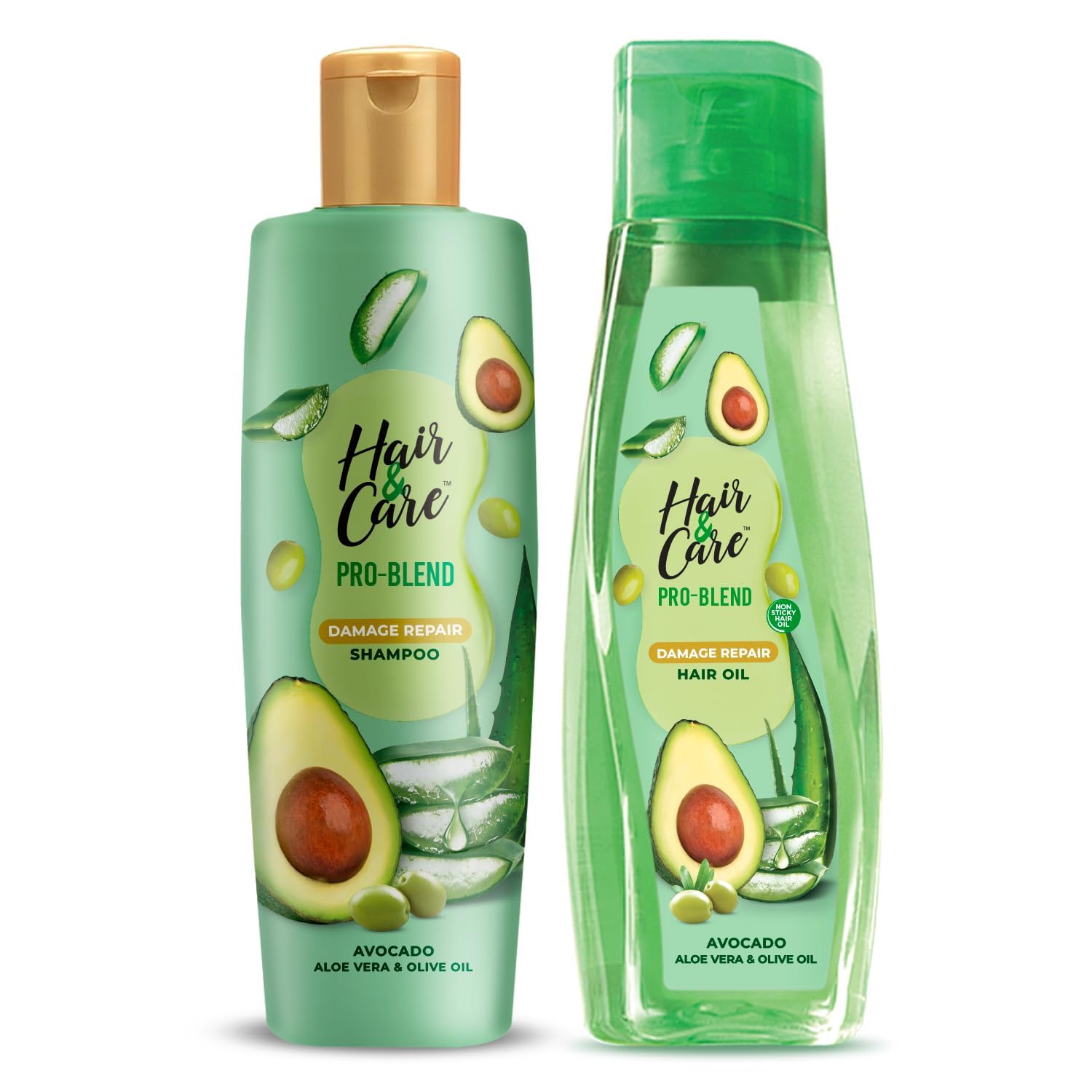 Hair & Care Pro Blend Damage Repair Shampoo + Oil Combo (300ml+300ml) with Avocado, Aloe Vera & Olive Oil - Deep Nourishing Treatment for Dry, Damaged Hair - Perfect for Daily Hair Care & Salon-Quality Results at Home