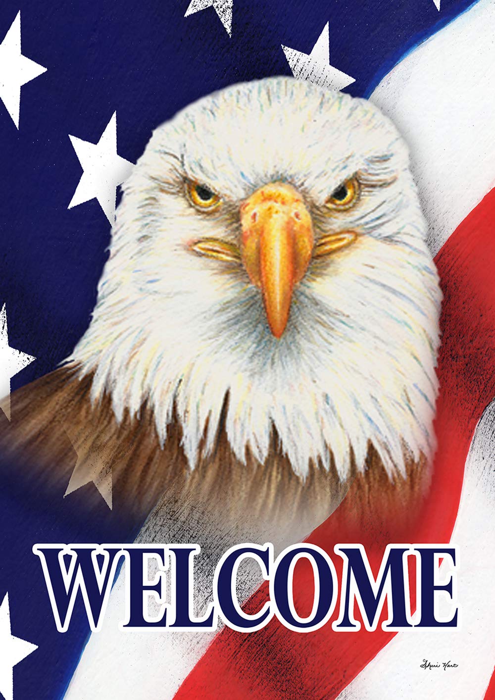 Toland Home Garden 1012374 Double Sided Patriotic Eagle Welcome Flag - 28x40 Inch Outdoor Bald Eagle Garden Flag for Yard & House Decoration - Perfect for 4th of July, Memorial Day & Patriotic Home Decor