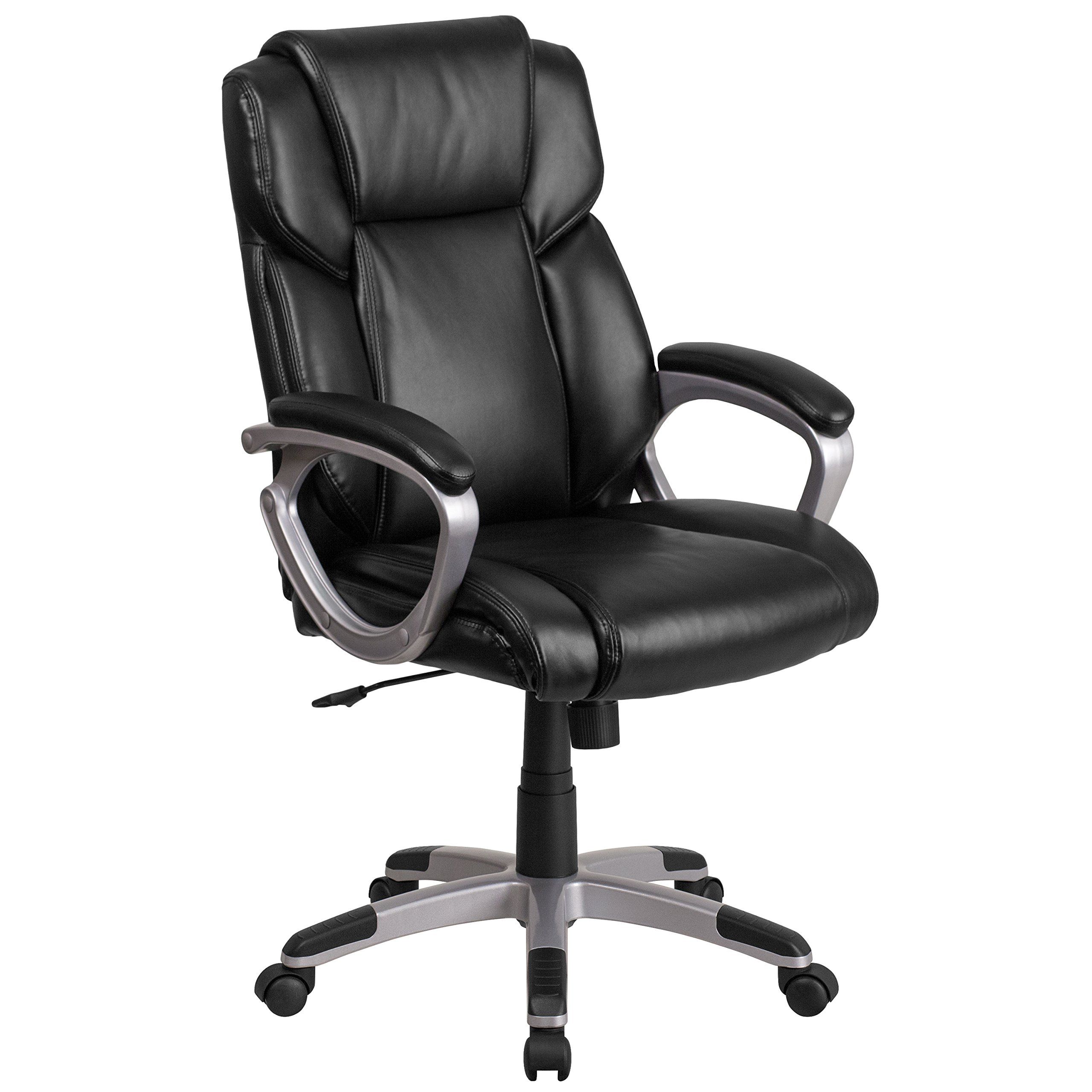 Premium Mid-Back Black LeatherSoft Executive Office Chair with Padded Arms - Ergonomic Swivel Task Chair for Home Office, Conference Room & Workspace