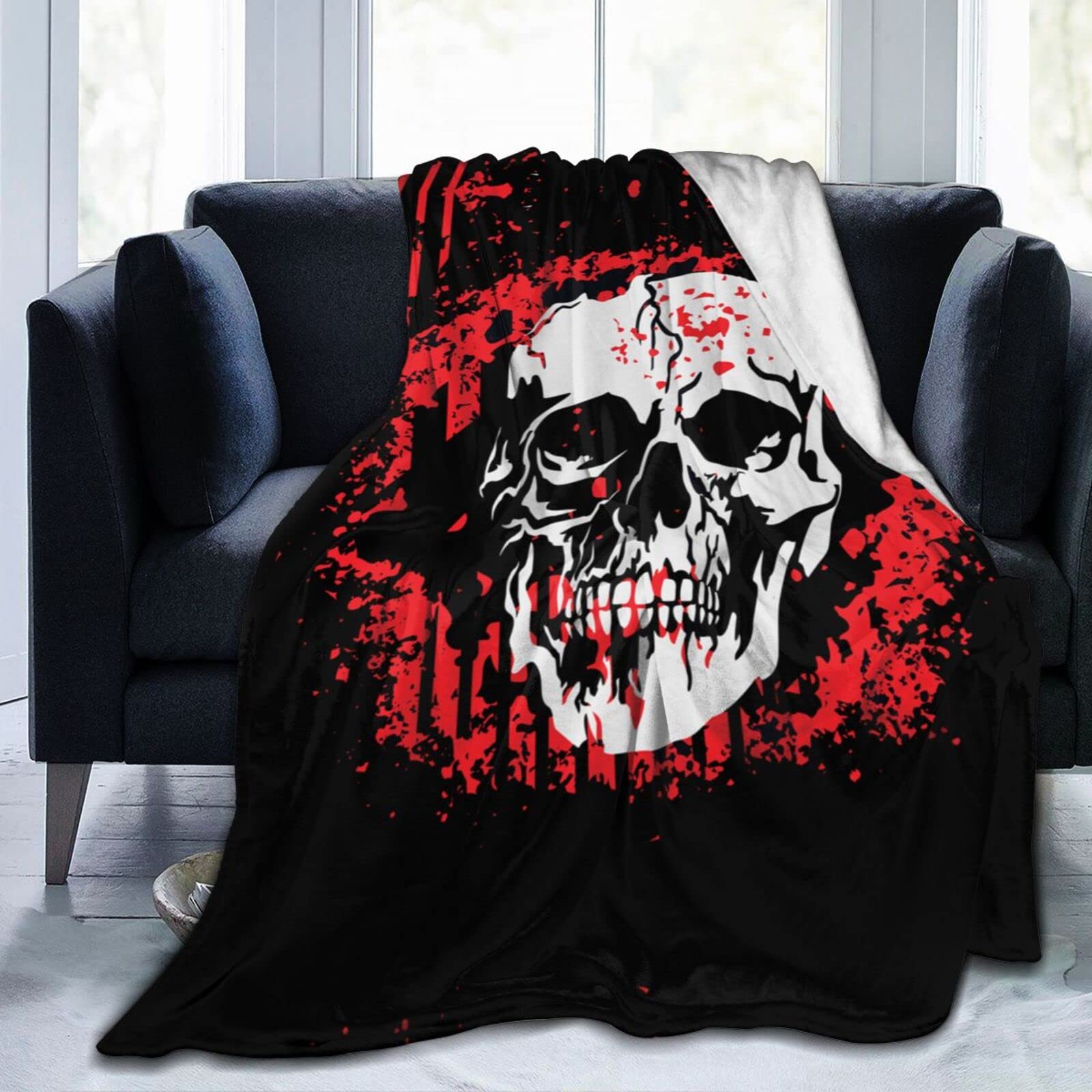 Halloween Skull Themed Flannel Fleece Throw Blanket - Soft Fuzzy Cozy Blanket for Bed, Couch & Sofa - Perfect for Halloween Decor, Movie Nights & Gift Giving