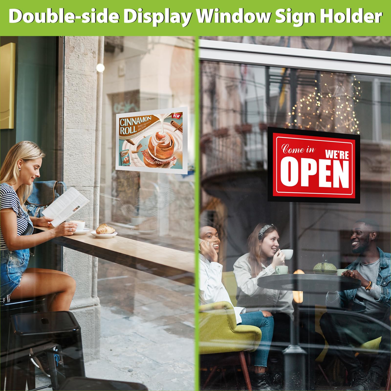 8.5x11 Inch Magnetic Sign Holder - 6 Pack Reusable Adhesive Frames for Walls, Fridge, Whiteboard & Windows - Double Sided Display for Signs, Photos & Documents - Perfect for Offices, Retail Stores & Home Organization