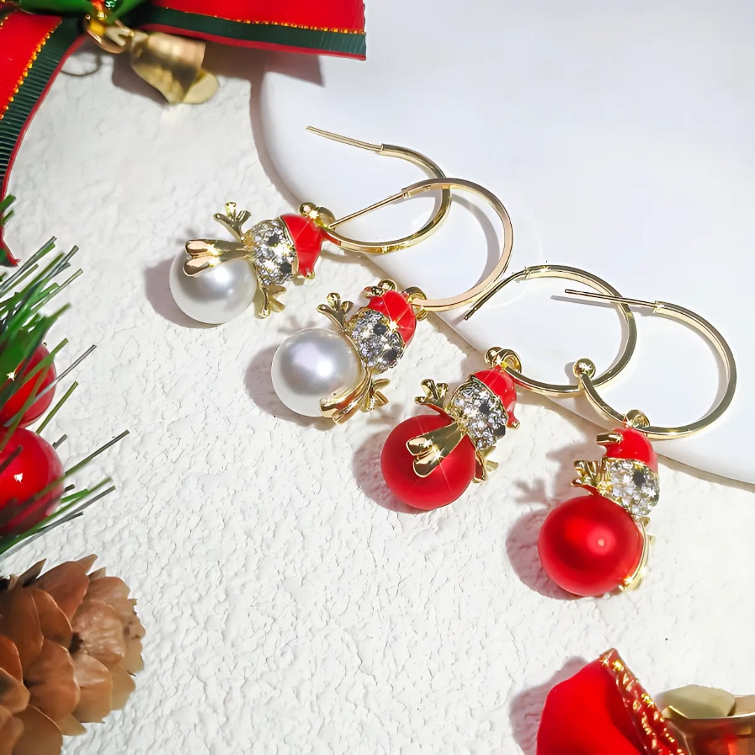 Ivory Red Snowman Holiday Drop Earrings - Christmas Gift for Women | DC008 | Perfect for Holiday Parties, Festive Outfits & Gift Giving