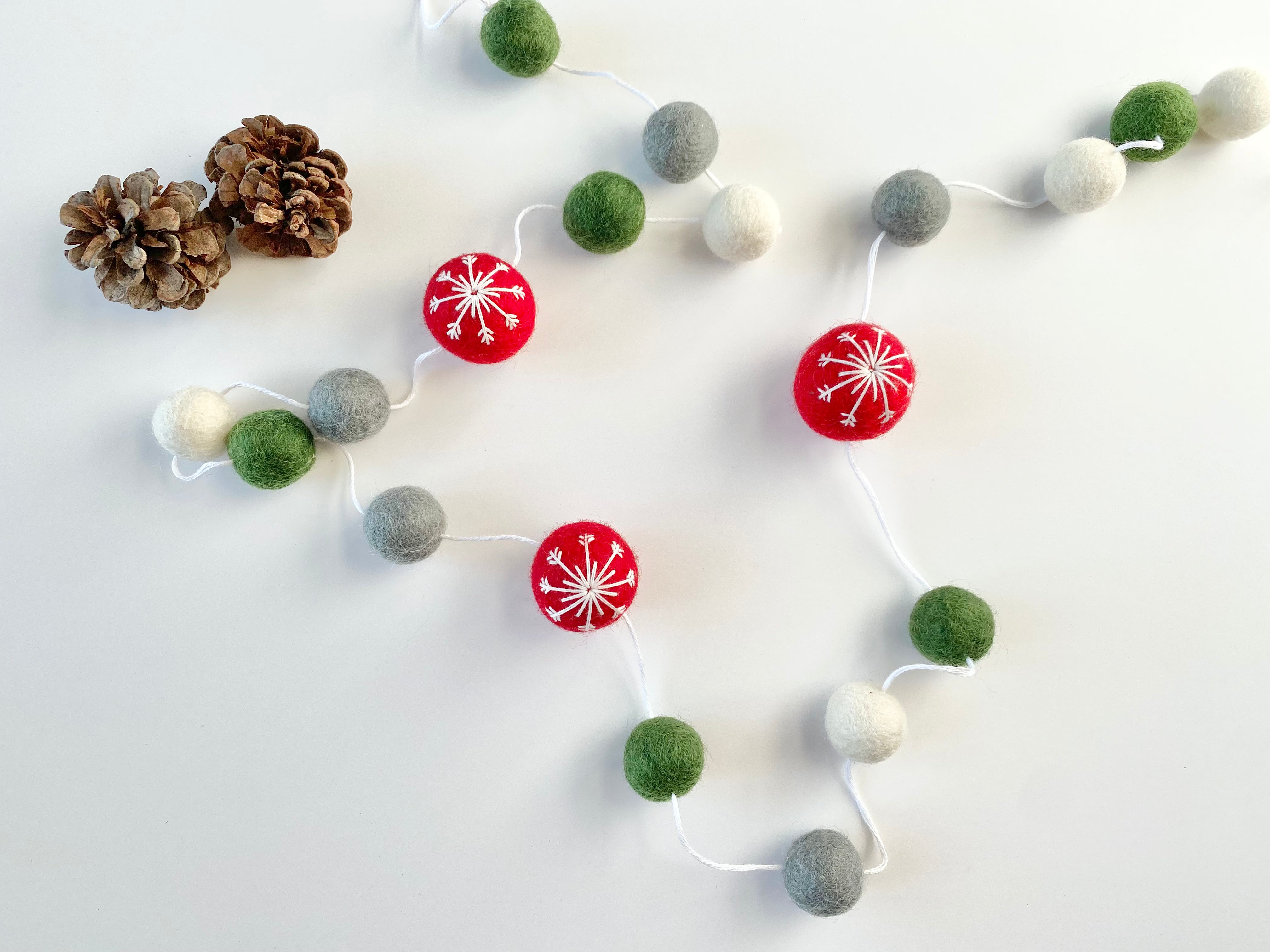 Red Snowflake Ball Garland - Christmas Tree Decorations for Holiday Party, Home, and Winter Wedding Decor