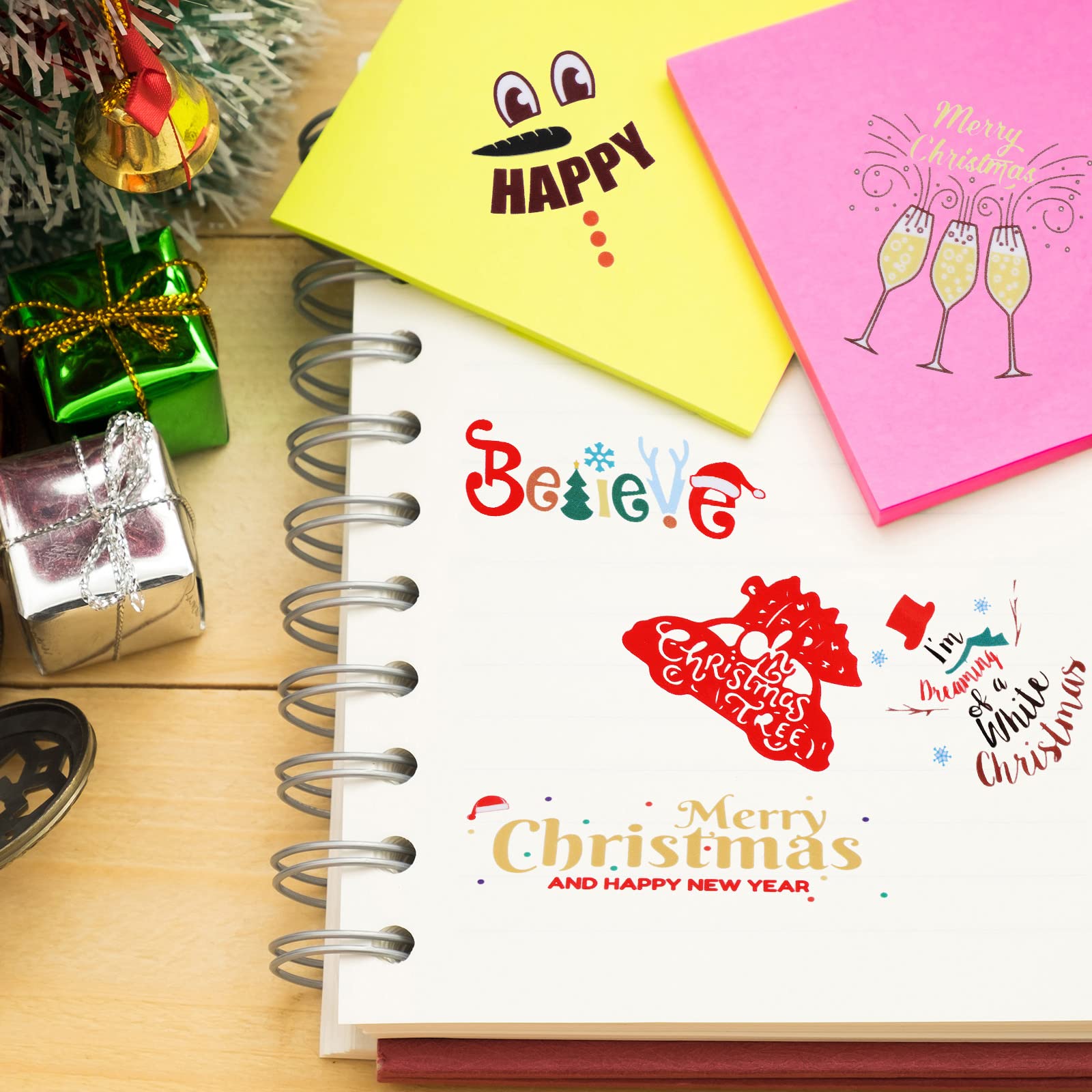 48-Piece Christmas Vinyl Decals Set - Removable Merry Christmas Snowman & Elf Stickers - Peel and Stick Holiday Decor for Bottles, Laptops, Scrapbooks, Cars & Party Favors - 16 Festive Designs for Xmas Decorations & DIY Crafts
