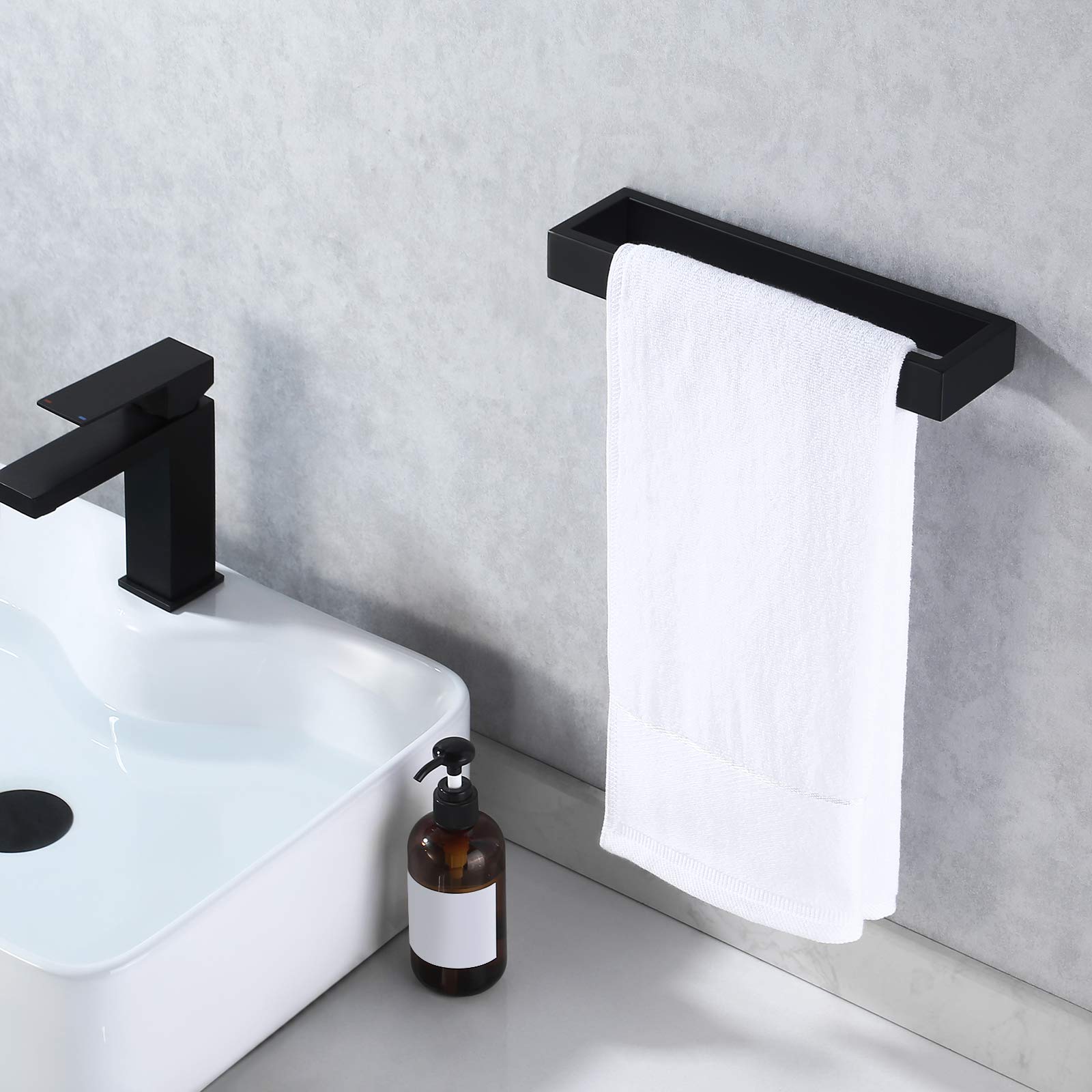10 Inch Modern Matte Black Towel Holder & Toilet Paper Holder Wall Mount Set (A23080-BK + A2572-BK) - Perfect for Bathroom, Kitchen & Laundry Room Organization