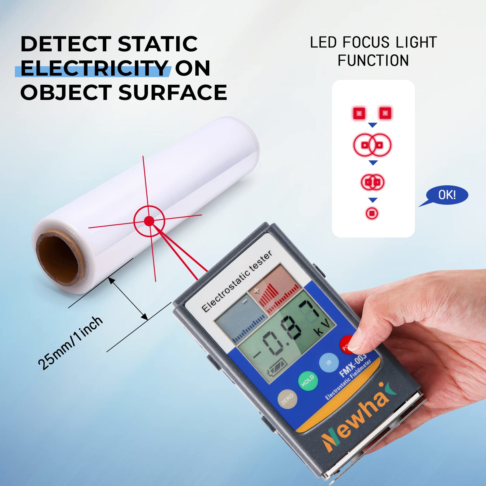 Upgraded 0-22KV Handheld Electrostatic Field Meter with 5% Accuracy - Portable Infrared Antistatic Tester for Textile, Fiber, Paper, Rubber & Plastic | Perfect for Industrial Safety, Quality Control & Static Charge Measurement in Manufacturing