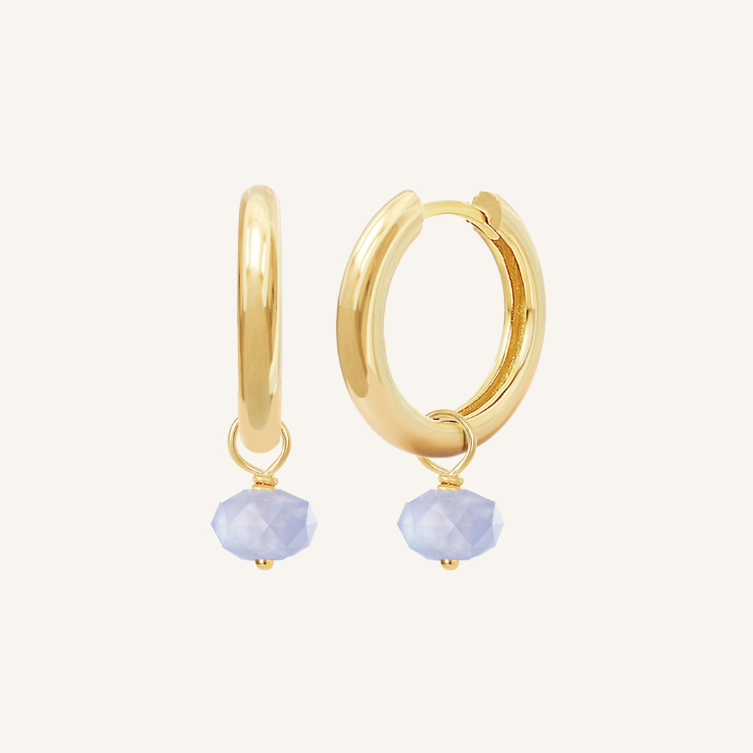 Opulent Blue Lace Agate Plain Hoop Earrings - Stone of Loyalty & Protection - Perfect for Everyday Wear, Gift Giving & Boho Jewelry Collections
