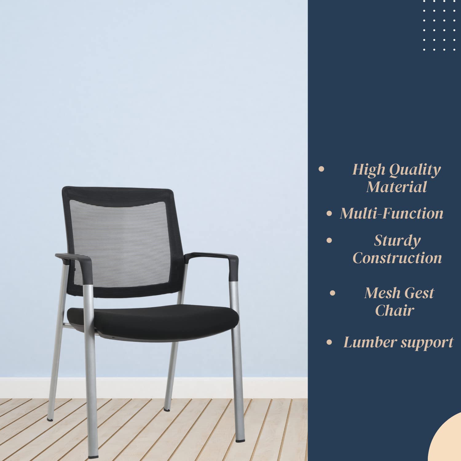 Ergonomic Executive Office Chair & Mesh Stacking Chairs with Armrests - 4 Pack Comfortable Fabric Seats for Guest Waiting Room, Lobby, Reception & Conference Meetings - Perfect for Offices, Home Workspaces & Business Meetings