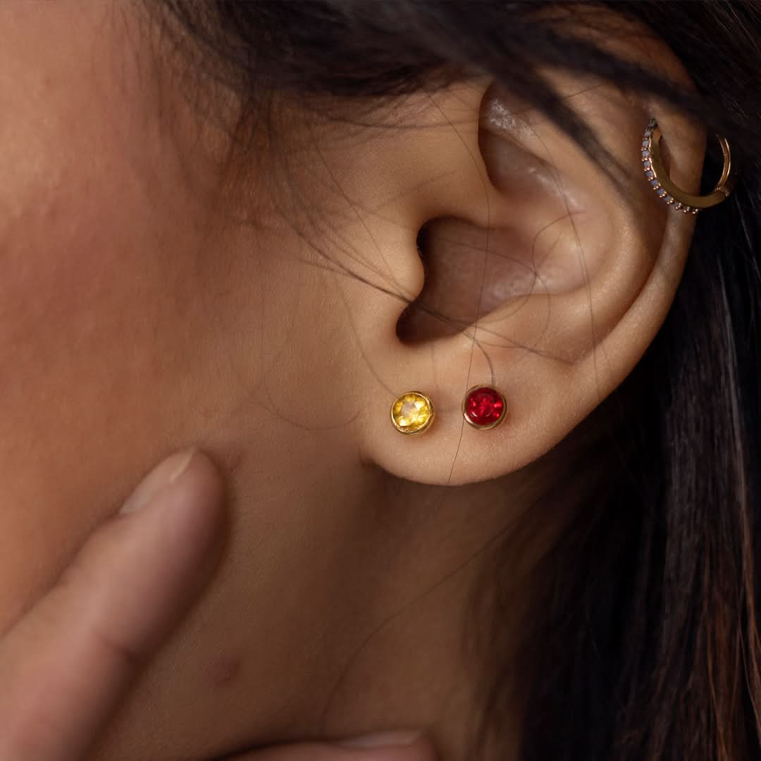 Natural Citrine Mini Stud Earrings for Women - 14K Rose Gold Plated Hypoallergenic Jewelry - Perfect for Everyday Wear, Gifts & Special Occasions