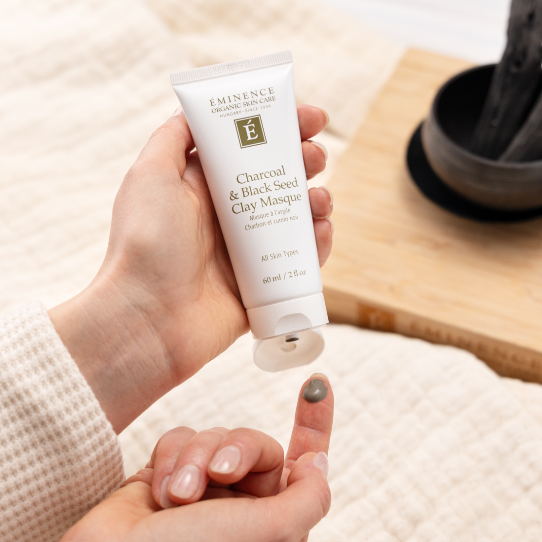 Eminence Organics Charcoal & Black Seed Clay Mask - Deep Cleansing & Detoxifying Facial Treatment for Oily & Acne-Prone Skin | Perfect for Spa Nights & Self-Care Routines