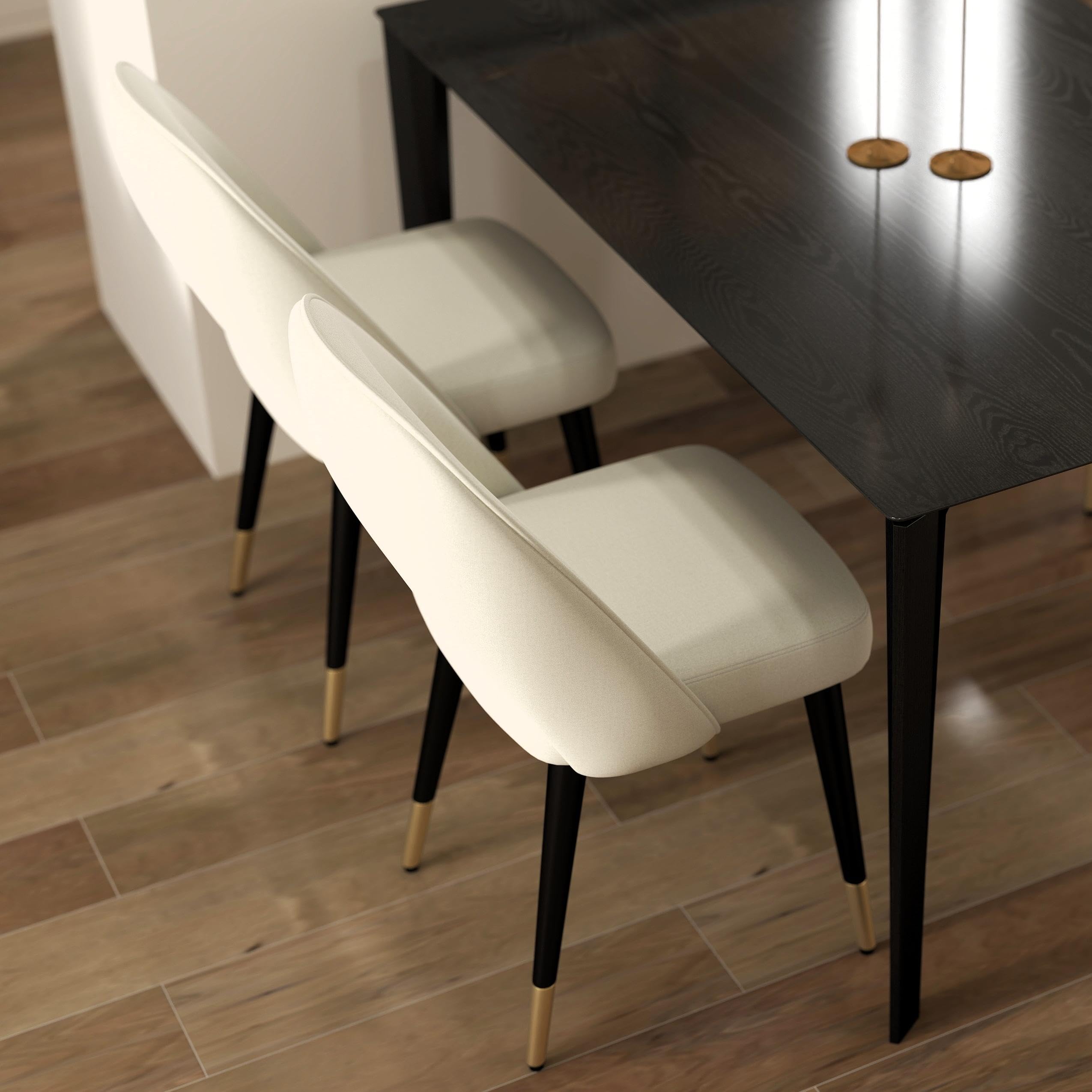 LukeAlon Classic Velvet Dining Chairs Set of 2 - Mid Century Modern Upholstered Armless Side Chairs with Open Back & Metal Legs for Kitchen, Dining Room - Beige Velvet Fabric - Perfect for Home Decor, Restaurant, and Cafe Seating