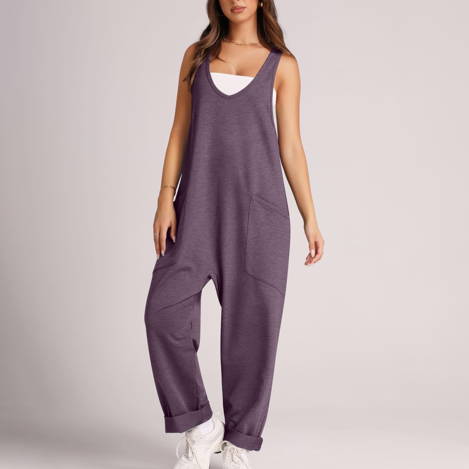 Women's Casual Summer Jumpsuit - Sleeveless Loose Romper with Pockets | Beach & Travel Outfit