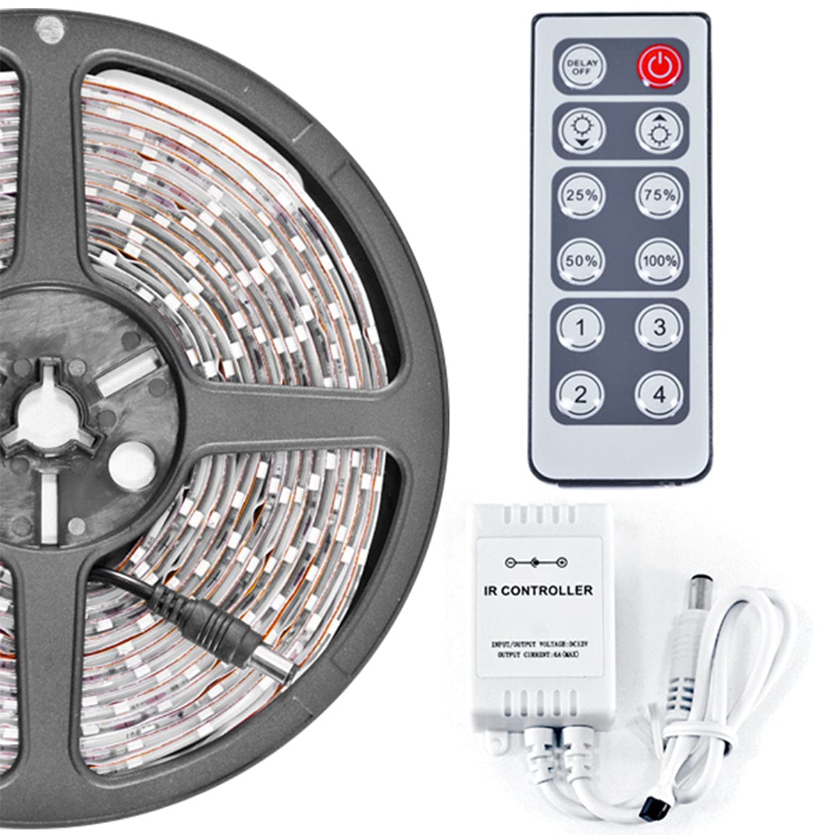 Biltek 16.4ft Cool White LED Strip Lights - Remote Controlled Bed Night Light, Closet Lighting, TV Backlight, Wall Plug (SMD3528, 110V-220V) for Headboard, Makeup Mirror, DIY Home Decor