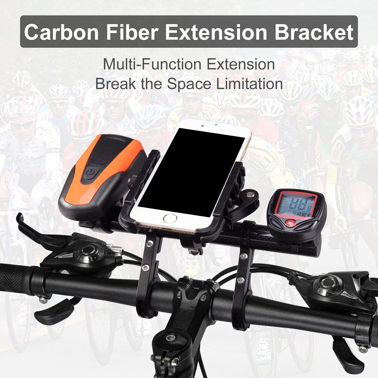 Yizhet Bike Handlebar Extender - Double Extension Mount Holder for Bicycle & E-Bike - Carbon Fiber Bracket - Perfect for Cycling, Commuting & Outdoor Adventures