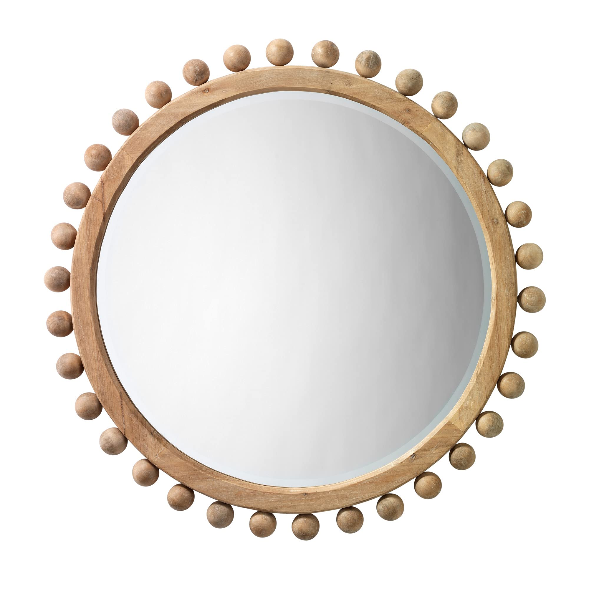 Benjara Brown Wooden Framed Mirror with Spherical Beads Accent - Elegant Wall Decor for Living Room, Bedroom & Entryway