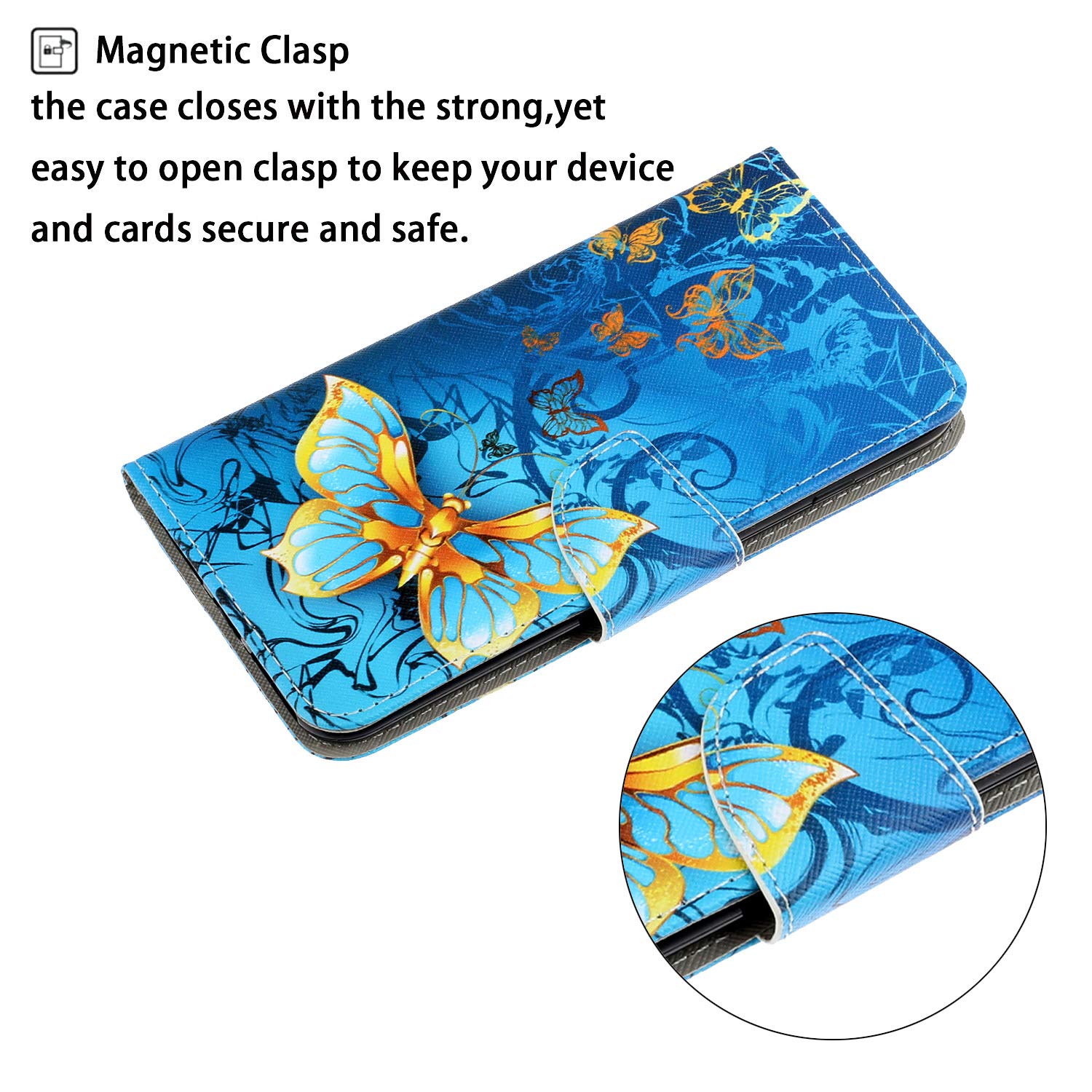 OnePlus 8 Pro Case - Premium Magnetic Leather Wallet Cover with Credit Card Holder | Stylish & Protective Shell | Anti-Scratch Design | Golden Butterfly Pattern | Perfect for Business, Travel & Daily Use