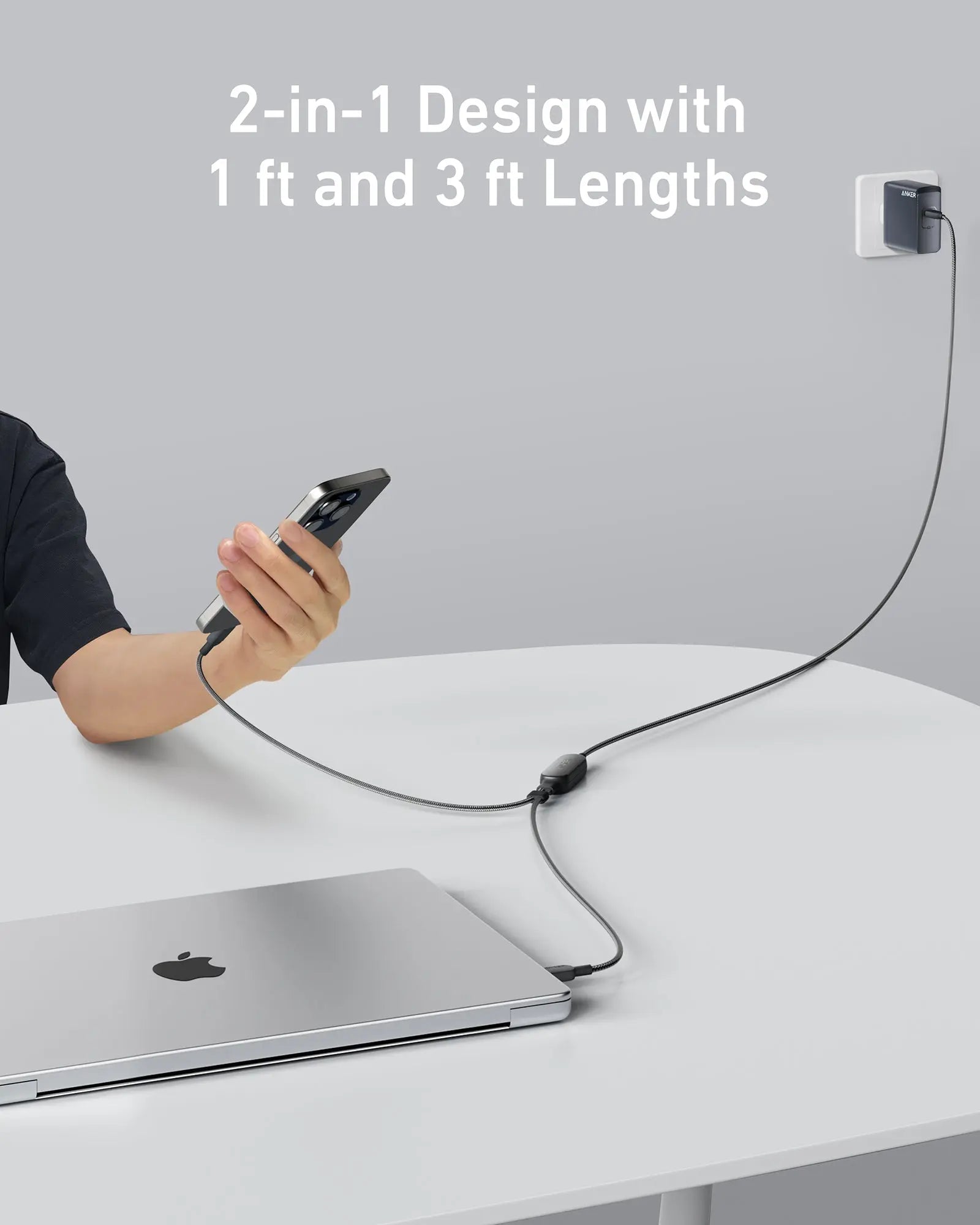 Anker 2-in-1 USB C to USB C 140W Fast Charging Cable (6ft) - Braided Nylon, PD 3.1 Compatible for MacBook Pro, iPad Pro, Galaxy S23 - Perfect for Home, Office & Travel Charging