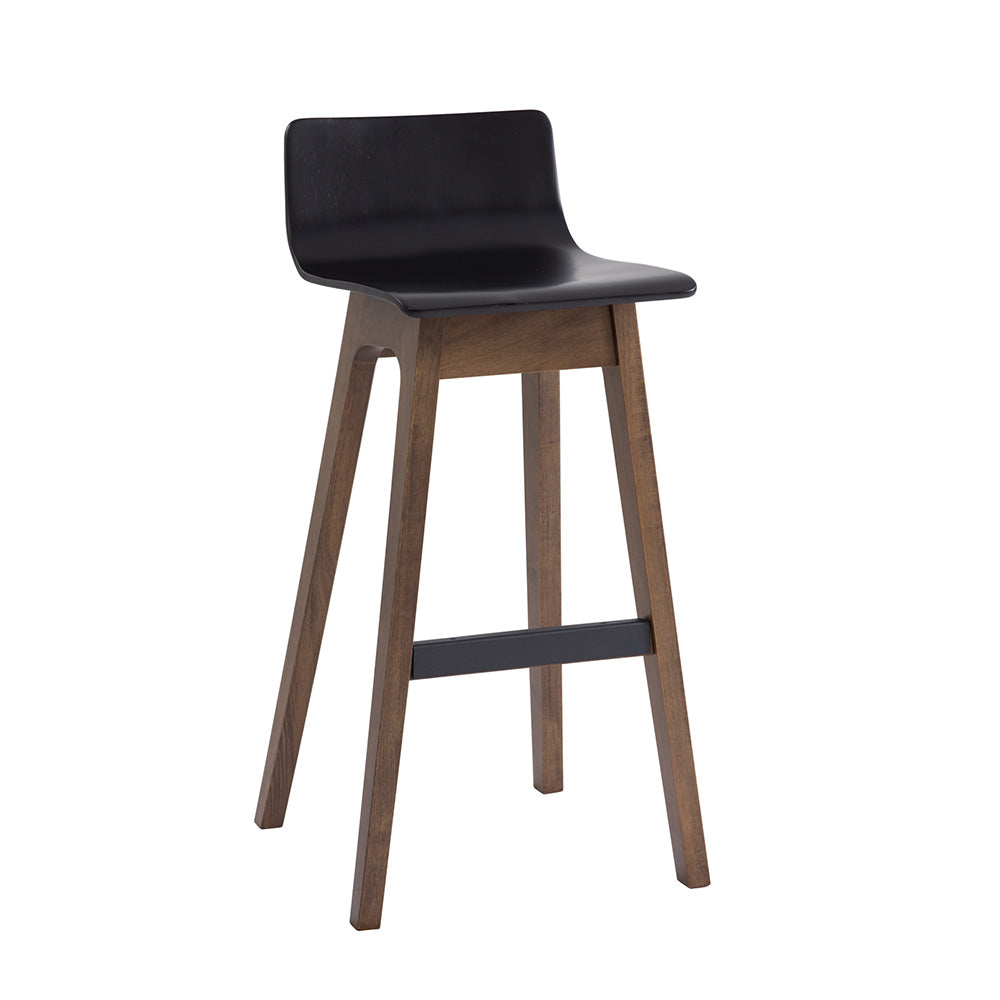 AVA Bar Stool - Modern Black & Walnut Wood Counter Height Stool for Kitchen Island, Breakfast Bar & Home Decor