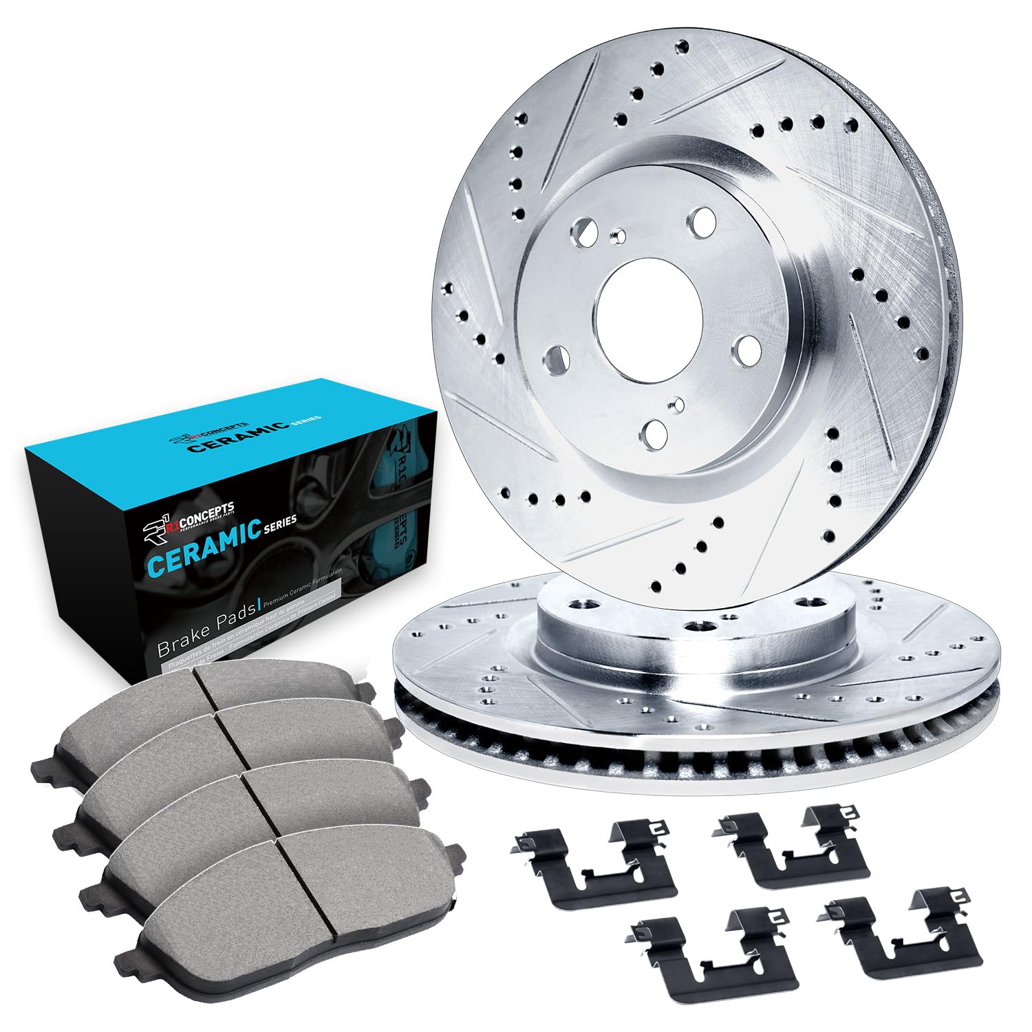 R1 Concepts Premium Front Brake Kit - Ceramic Brake Pads & Rotors with Hardware (1EC.72010.42) | High-Performance Braking for Sedans, SUVs & Trucks | Smooth Stopping Power for Daily Commute & Highway Driving