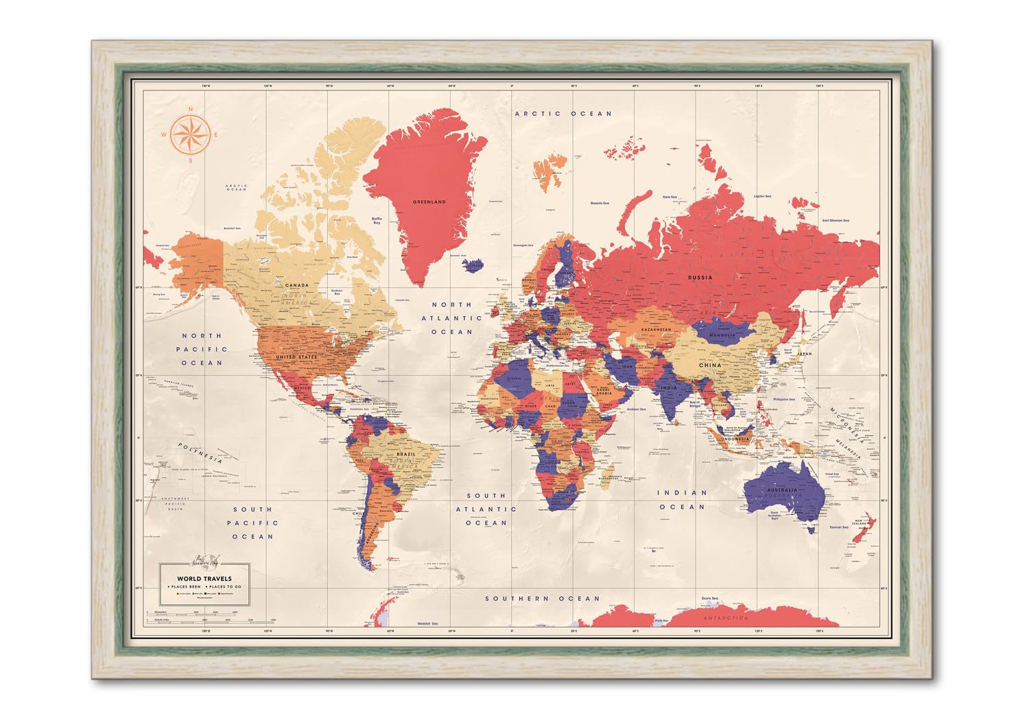 Personalized World Map Push Pin Board - 40