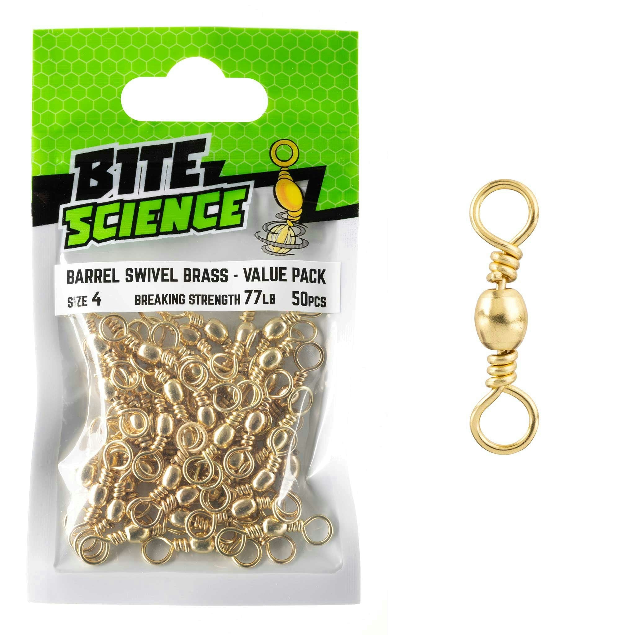 Bite Science Swivels Brass Barrel - High-Quality Fishing Swivel for Saltwater & Freshwater - Perfect for Anglers & Outdoor Enthusiasts