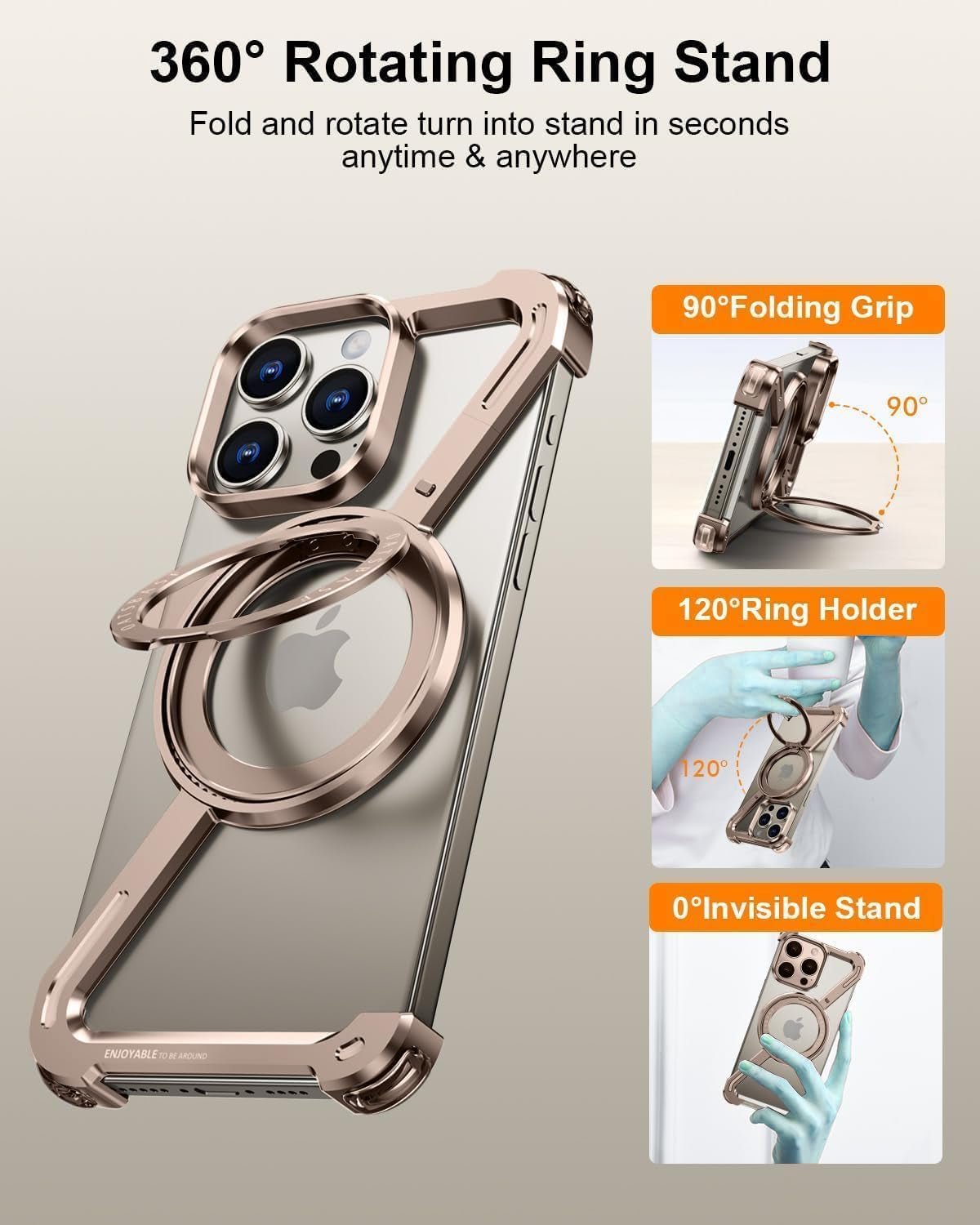 iPhone 16 Pro Magnetic Case with Metal Frame - Shockproof Drop Protection & 360° Rotating Ring Stand | Perfect for Workout, Travel & Everyday Use