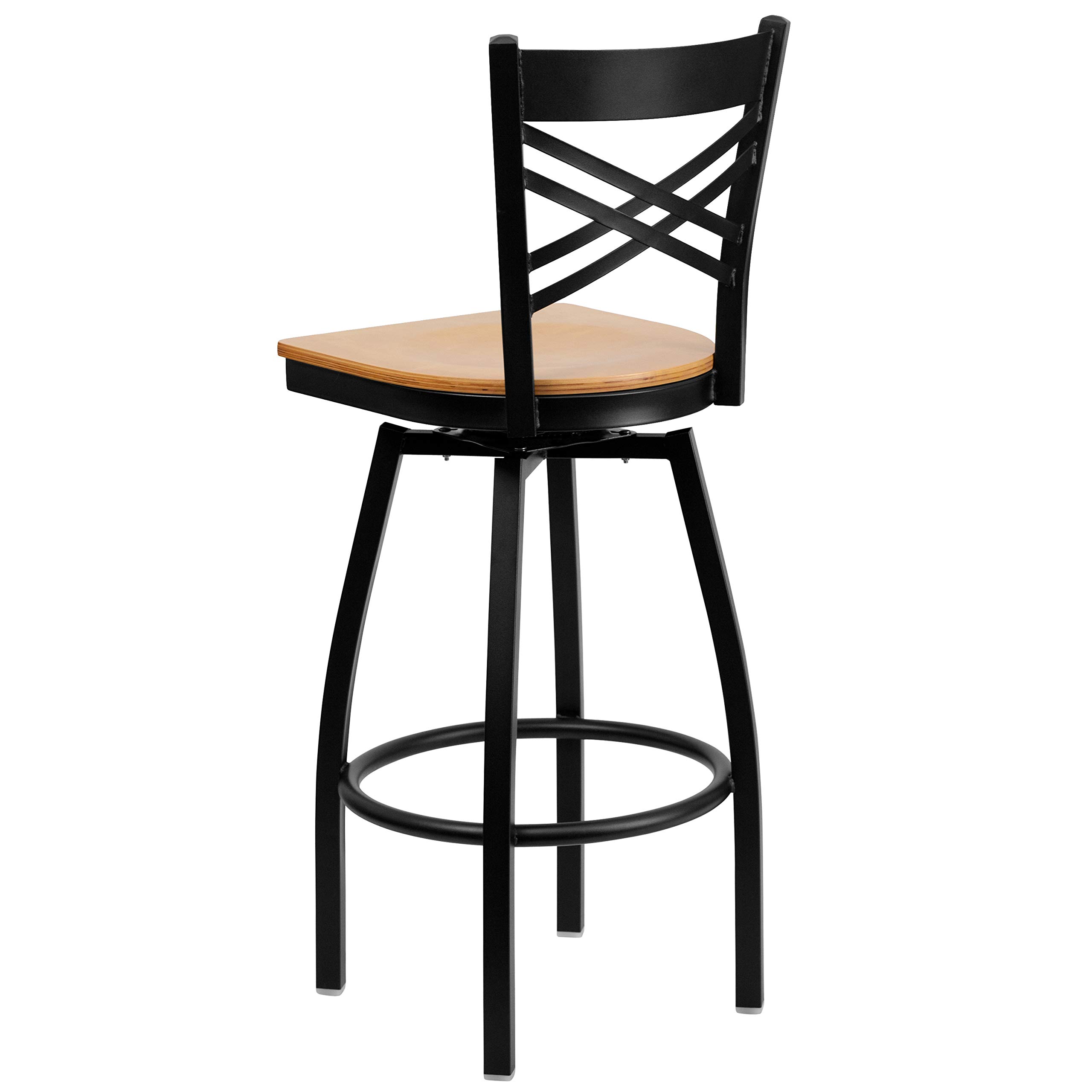 2 Pack Black X-Back Swivel Metal Bar Stools with Natural Wood Seat - Perfect for Kitchen Island, Dining Room, and Home Bar Decor