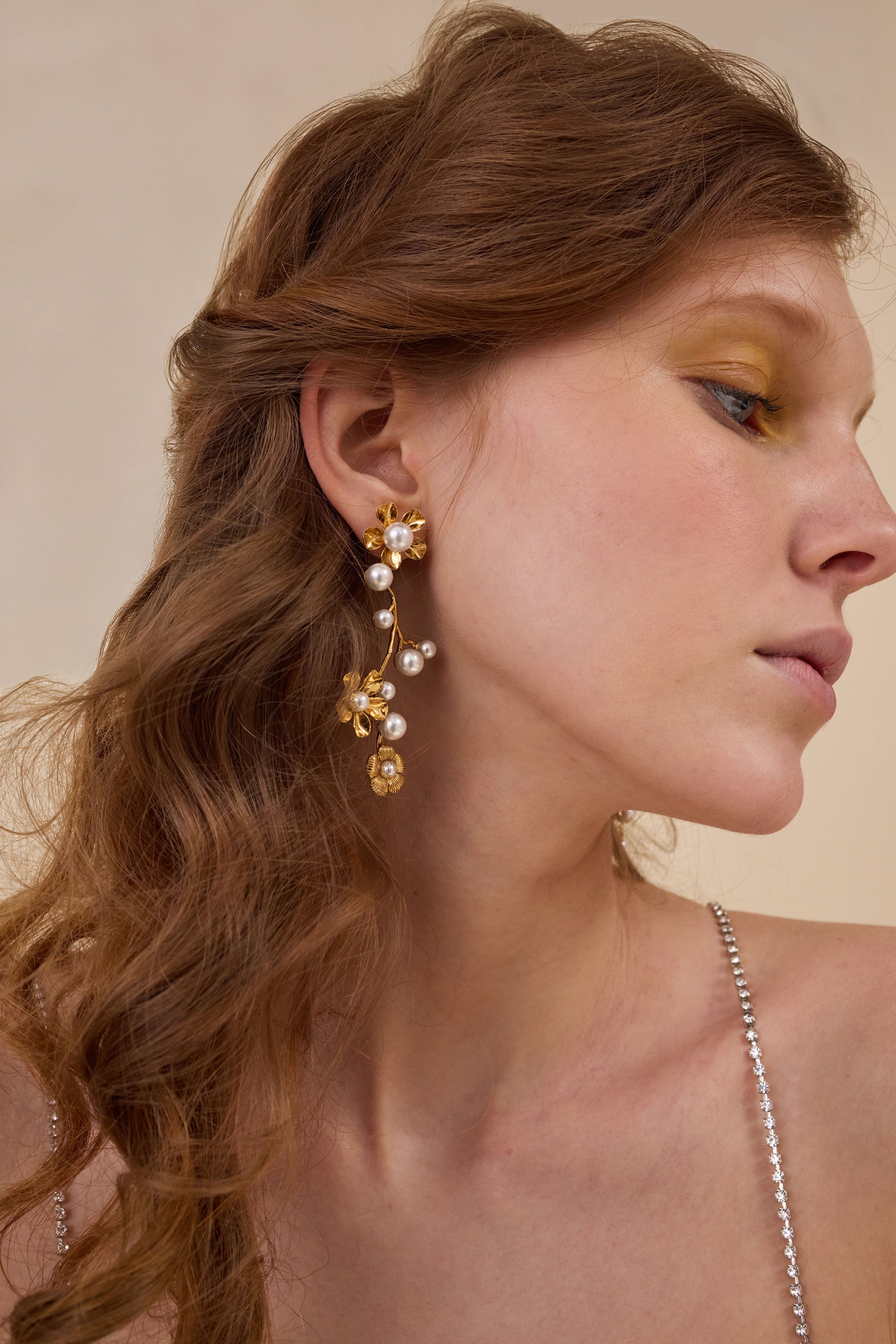 Brynn Floral Pearl Linear Drop Earrings for Women - Elegant Dangle Jewelry for Wedding, Party & Everyday Wear