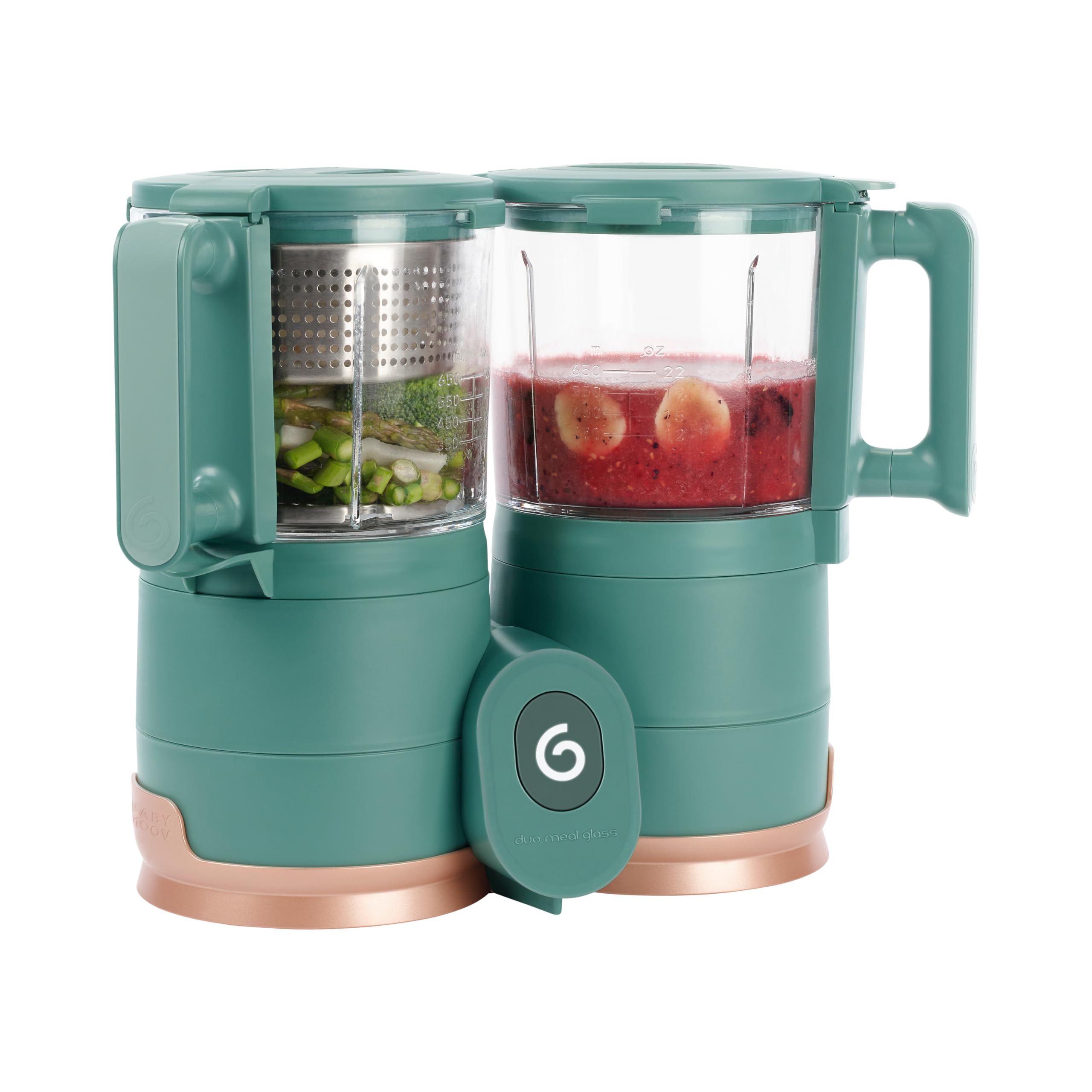Babymoov Duo Meal Glass Baby Food Maker & Processor with Built-in Glass Steamer, Stainless Steel Basket & Blender (6+ Cup Capacity) - Dark Green | Perfect for Homemade Purees, Steaming Vegetables & Meal Prep for Infants