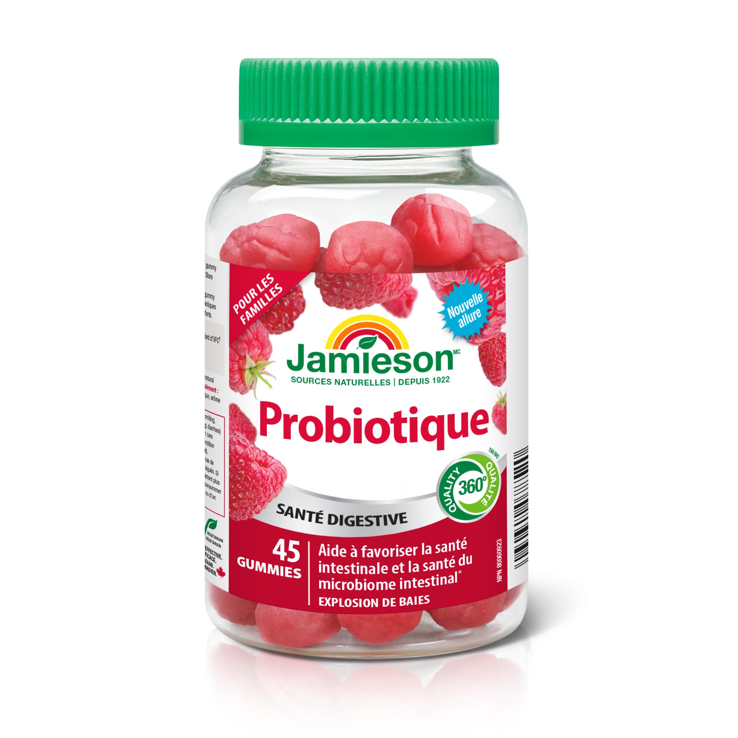 Jamieson Probiotic Gummies for Adults & Kids - 45 Count | Digestive Health Support | Berry Flavor | Vegan & Gluten-Free | Perfect for Travel, School & Daily Wellness