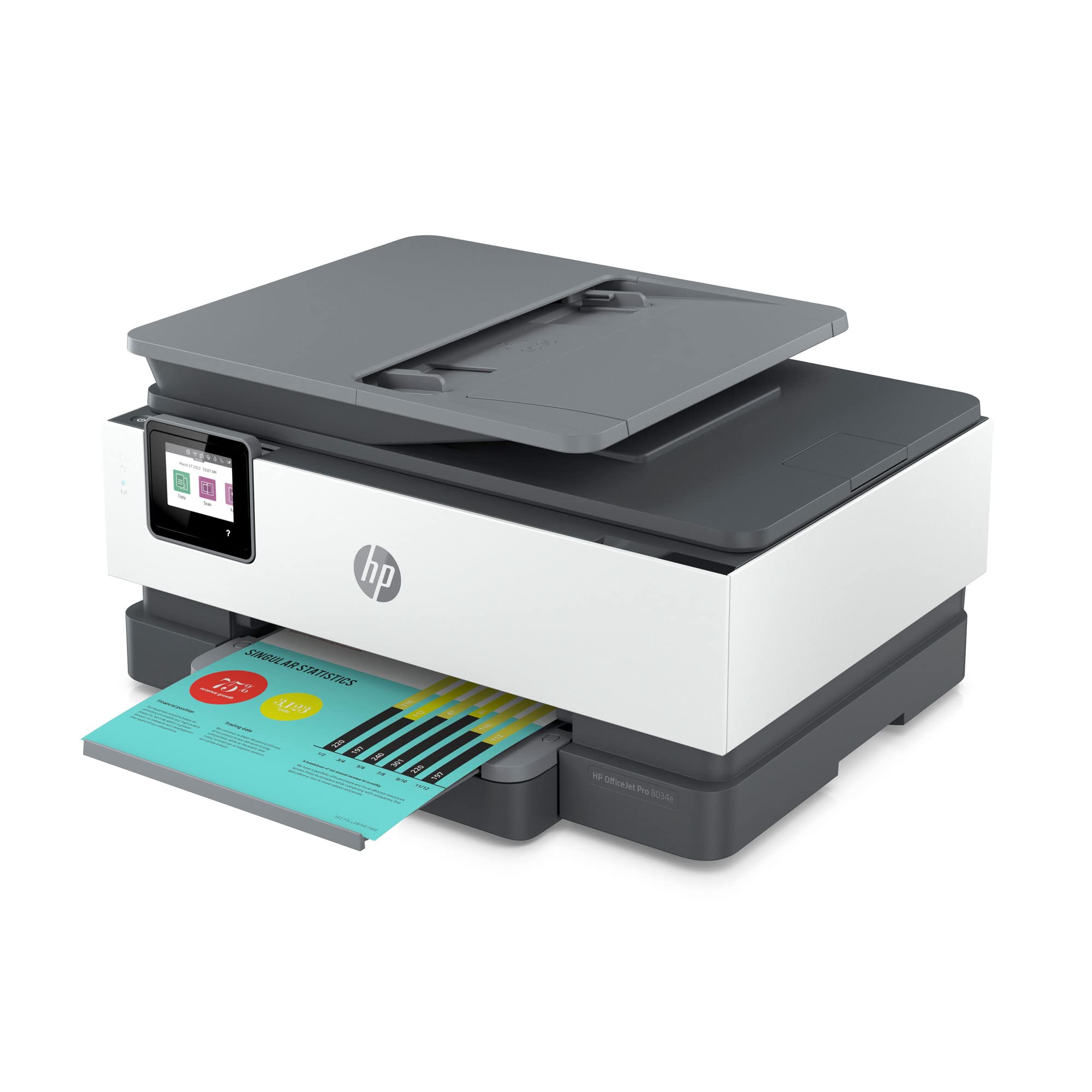 HP OfficeJet Pro 8034e All-in-One Wireless Printer with Scanner, Copier & Fax | High-Speed Printing | White | Ideal for Home Office & Small Business Use