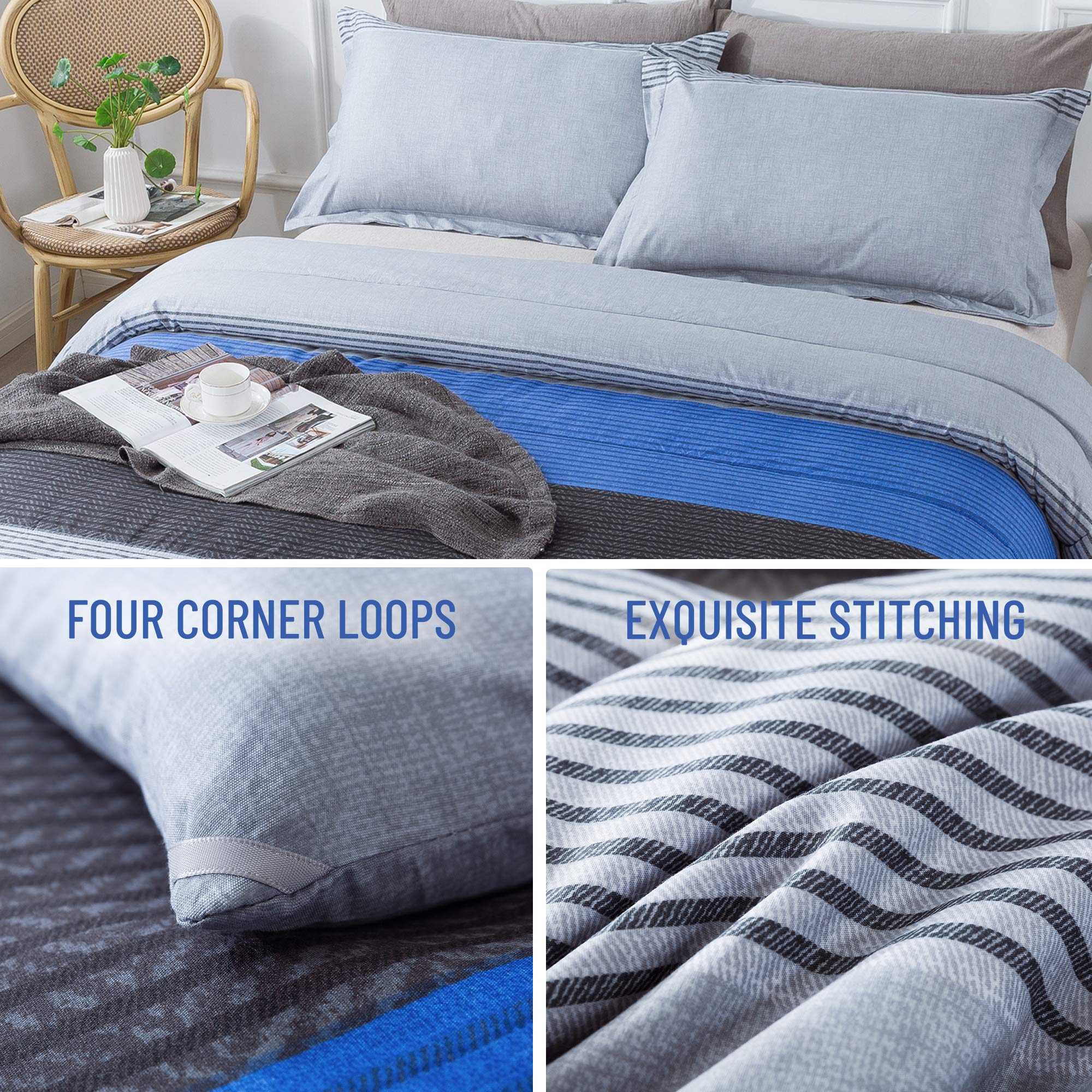 **Andency King Size 3-Piece Blue & Gray Striped Comforter Set - Soft Microfiber Down Alternative Bedding (104x90 Inches) with Corner Loops - Perfect for Cozy Bedrooms & Guest Rooms**