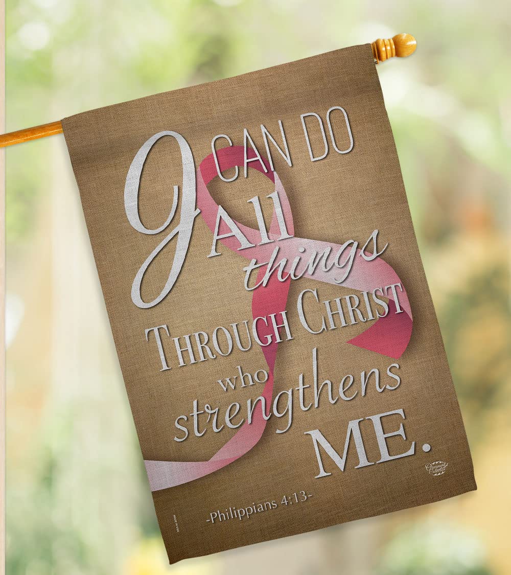 Inspirational Pink Ribbon House Flag - 28x40 Double-Sided Garden Yard Decor for Breast Cancer Awareness, Autism Support & BLM - Christian Motivational Gift with Dowel Set - Perfect for Front Porch, Backyard & Outdoor Events