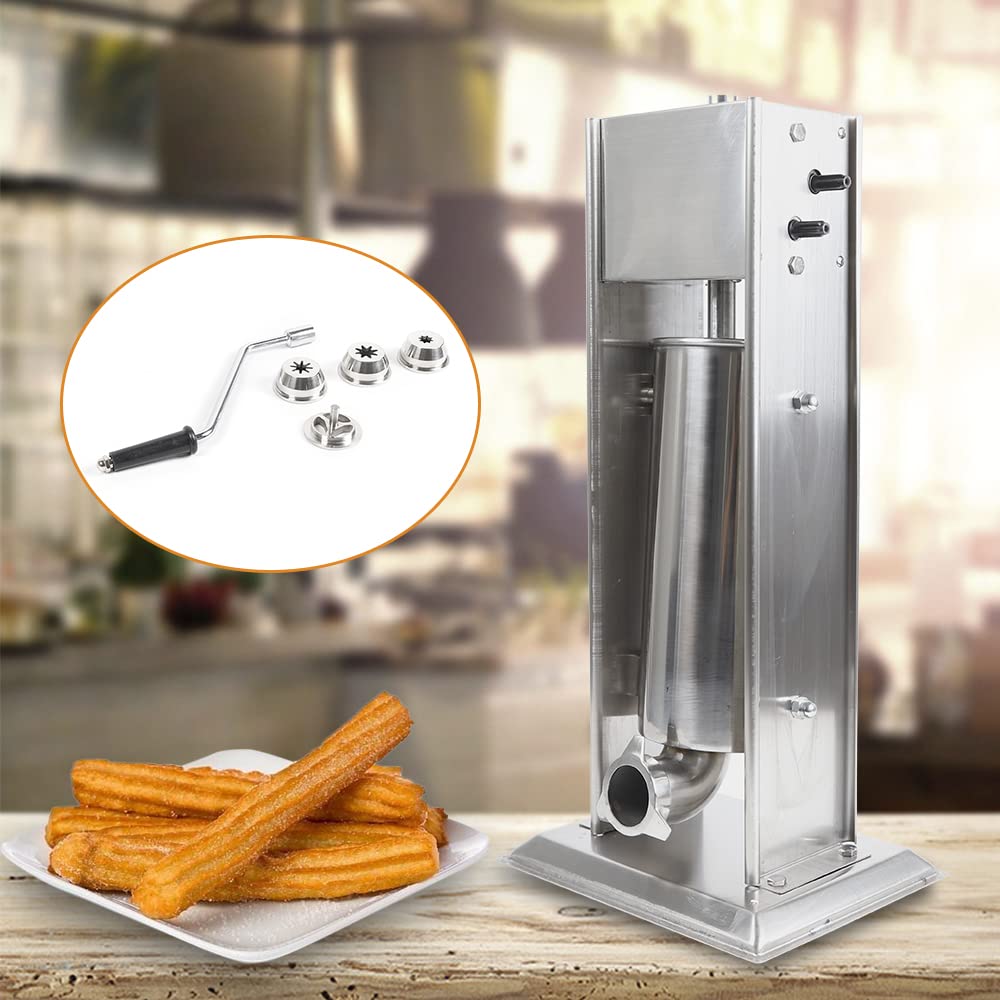 LOYALHEARTDY 5L Commercial Stainless Steel Churro Maker Machine - Vertical Manual Spanish Donut Churrera with 4 Nozzles for Home, Restaurants, Bakeries & Cafes | Perfect for Making Fresh Churros, Donuts & Pastries