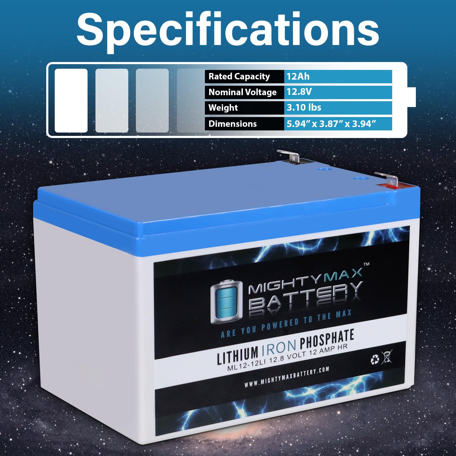 Mighty Max 12V 12Ah Lithium Battery Replacement for CTM Homecare HS-250 - Perfect for Medical Equipment, Power Wheelchairs, and Home Healthcare Devices