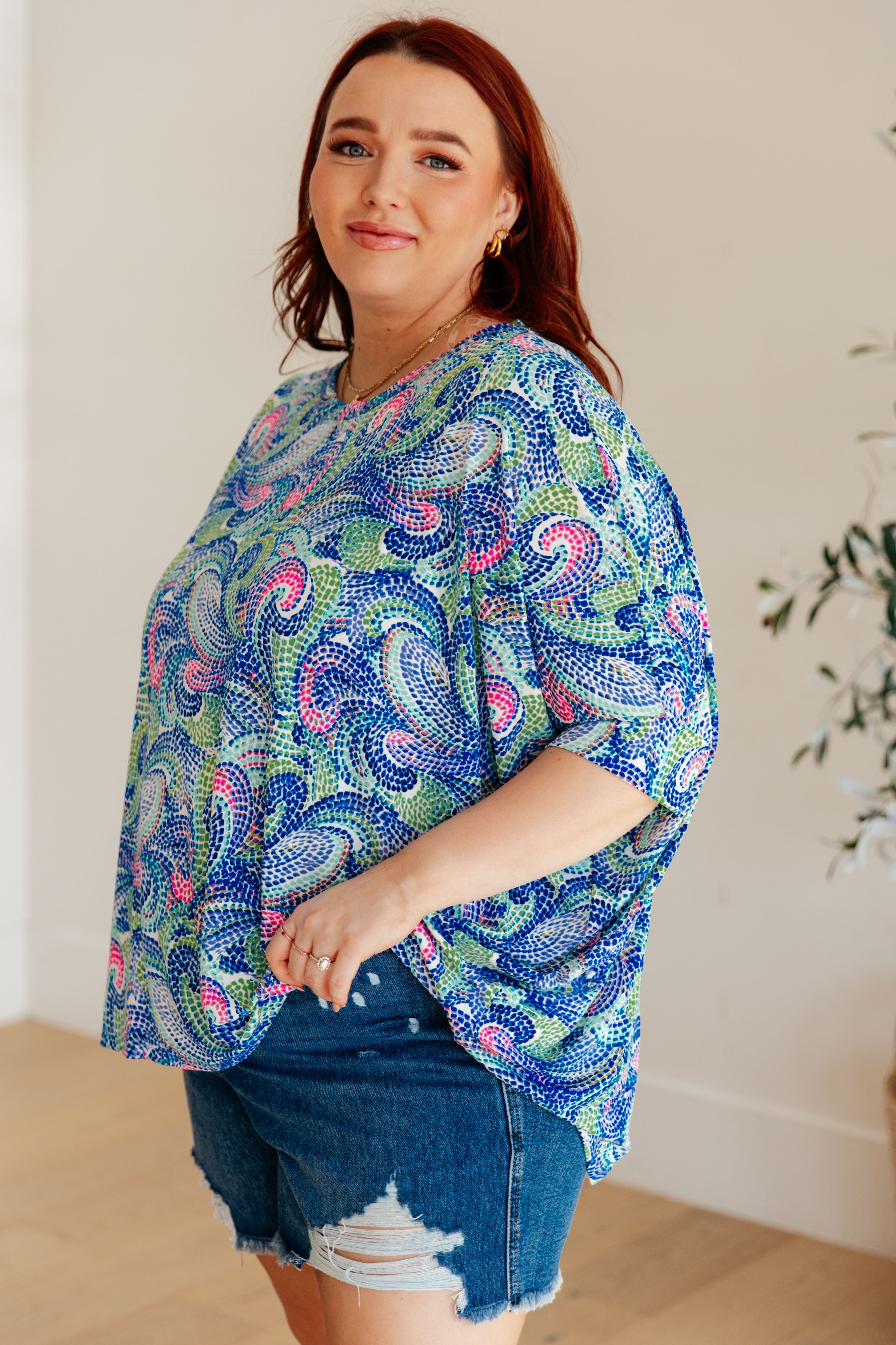 Dear Scarlett Painted Blue Mix Essential Blouse - Women's Fashion Floral Print Top for Casual Wear, Office & Date Night Outfits