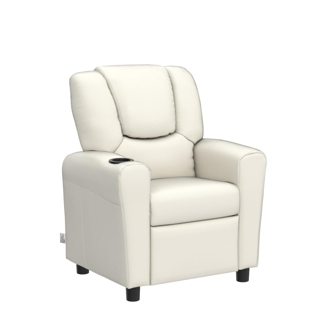Costzon Kids Recliner Chair with Cup Holder - PU Leather Toddler Armchair with Headrest & Footrest for Boys & Girls - Comfortable Children's Sofa for Bedroom, Playroom & Nursery - Beige Reclining Chair for Reading, TV Watching & Relaxing