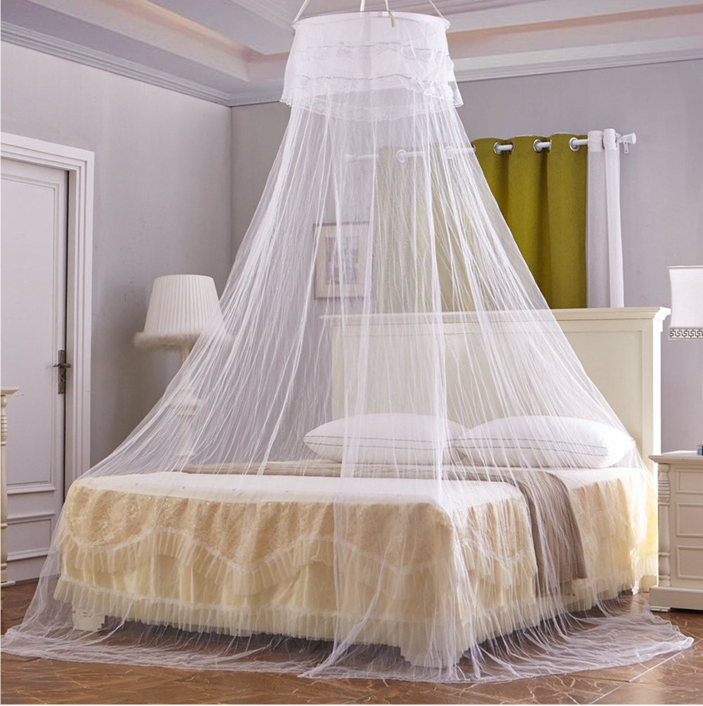 Elegant Lace Mosquito Net Canopy for Bed - Large Size Fits Twin, Full, Queen & King Beds - Fine Mesh White Bedroom Decor for Princess Style Rooms | Perfect for Nursery, Master Bedroom or Outdoor Patio Use
