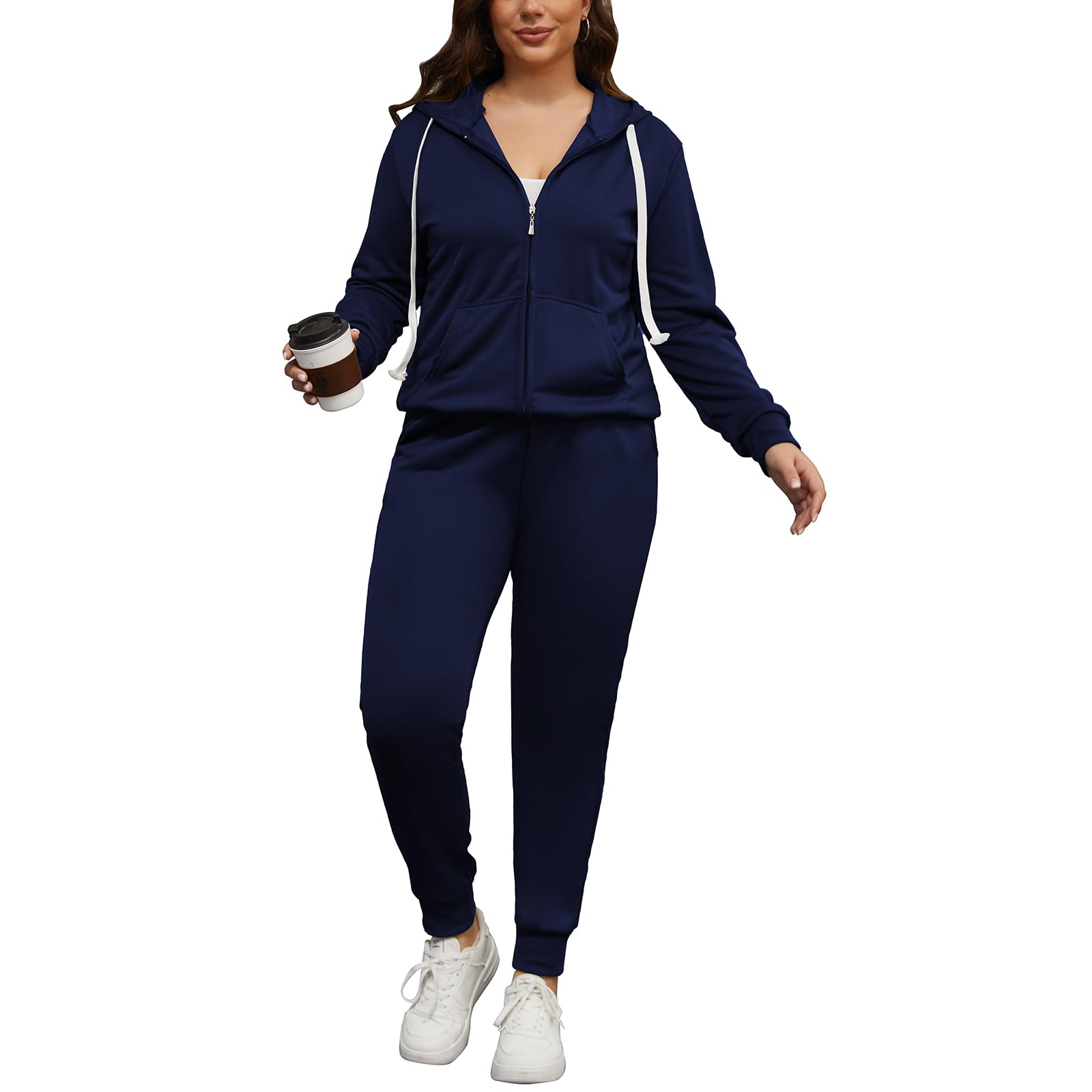 PINSV Women's Plus Size 2-Piece Sweatsuit Set with Hood - Soft Jogging Outfit for Casual Wear & Lounge (Black, XXL) | Perfect for Gym, Running Errands & Relaxing at Home