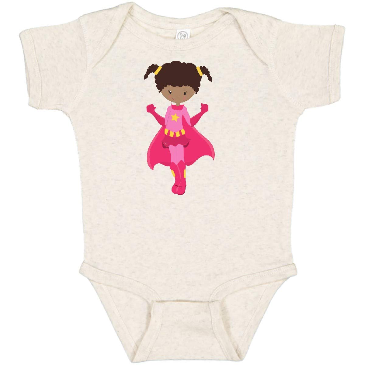 Inktastic Superhero Girl African American Baby Bodysuit with Pink Cape - Cute Outfit for Infants, Toddler Costume, Birthday Gift, Photo Shoot, Everyday Wear