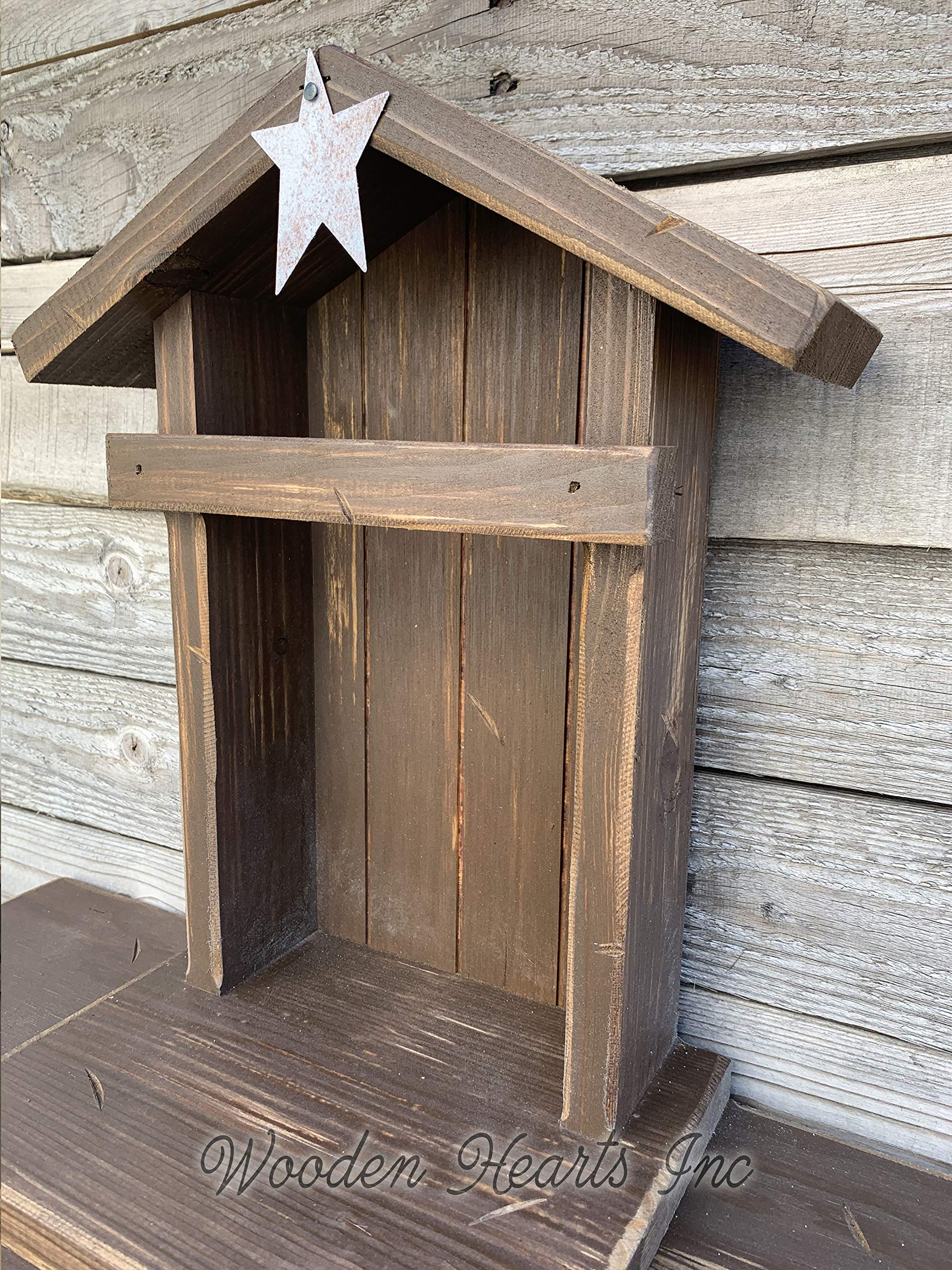 Custom Personalized Distressed Wood Nativity Stable for Willow Tree Figures - Handmade Manger Angel Stand in Green, Brown & White | USA Made | Perfect for Christmas Decorations & Holiday Displays