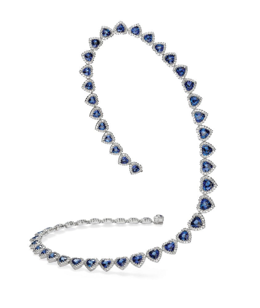 18K White Gold Sapphire and Diamond Heart Pendant Necklace for Women - Elegant Gift for Valentine's Day, Anniversary or Special Occasion