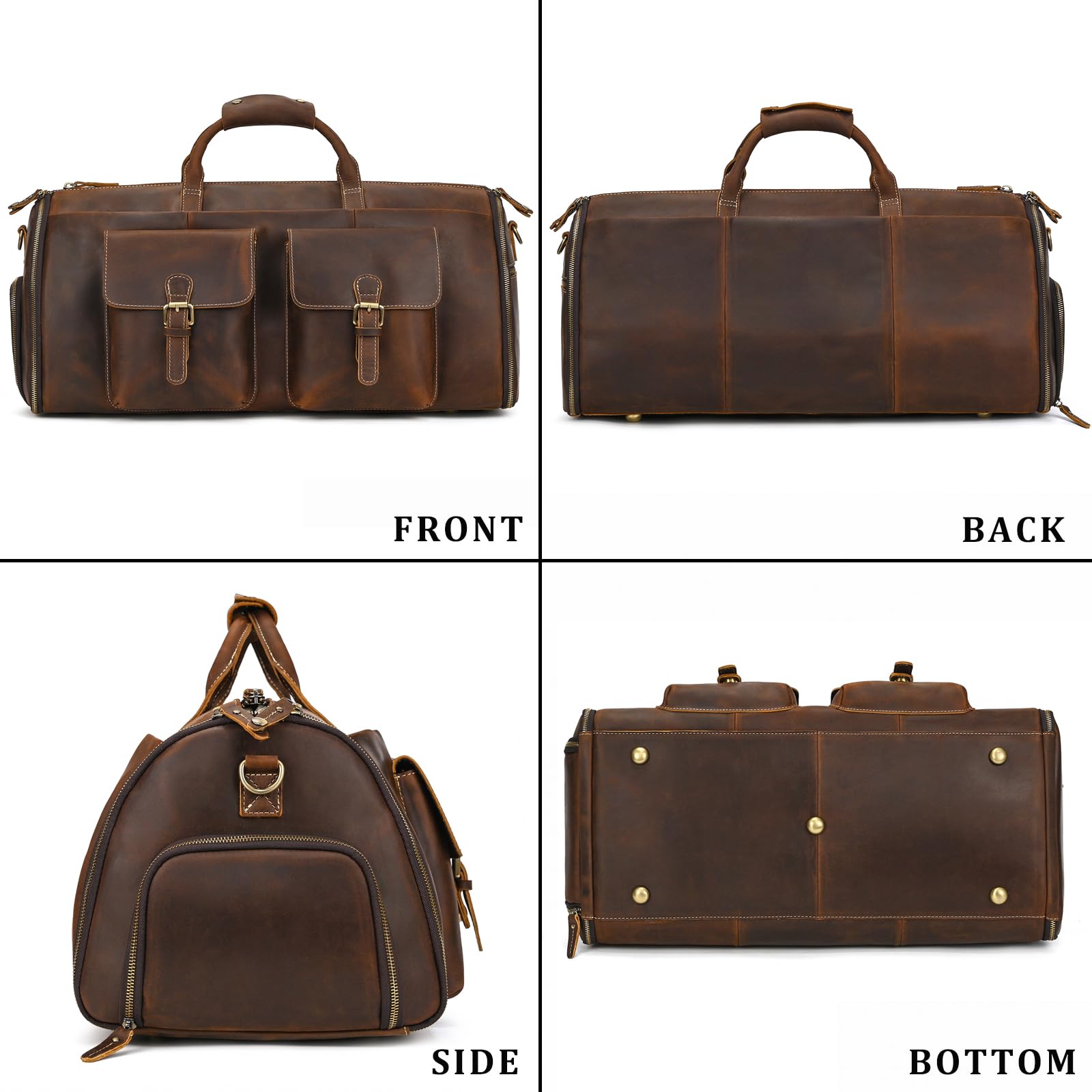 Premium Men's Leather Garment Bag - Convertible Carry-On Duffel & Weekender Travel Bag (2-in-1 Hanging Suitcase) - Coffee Brown 2203 - Perfect for Business Trips, Weddings & Formal Travel
