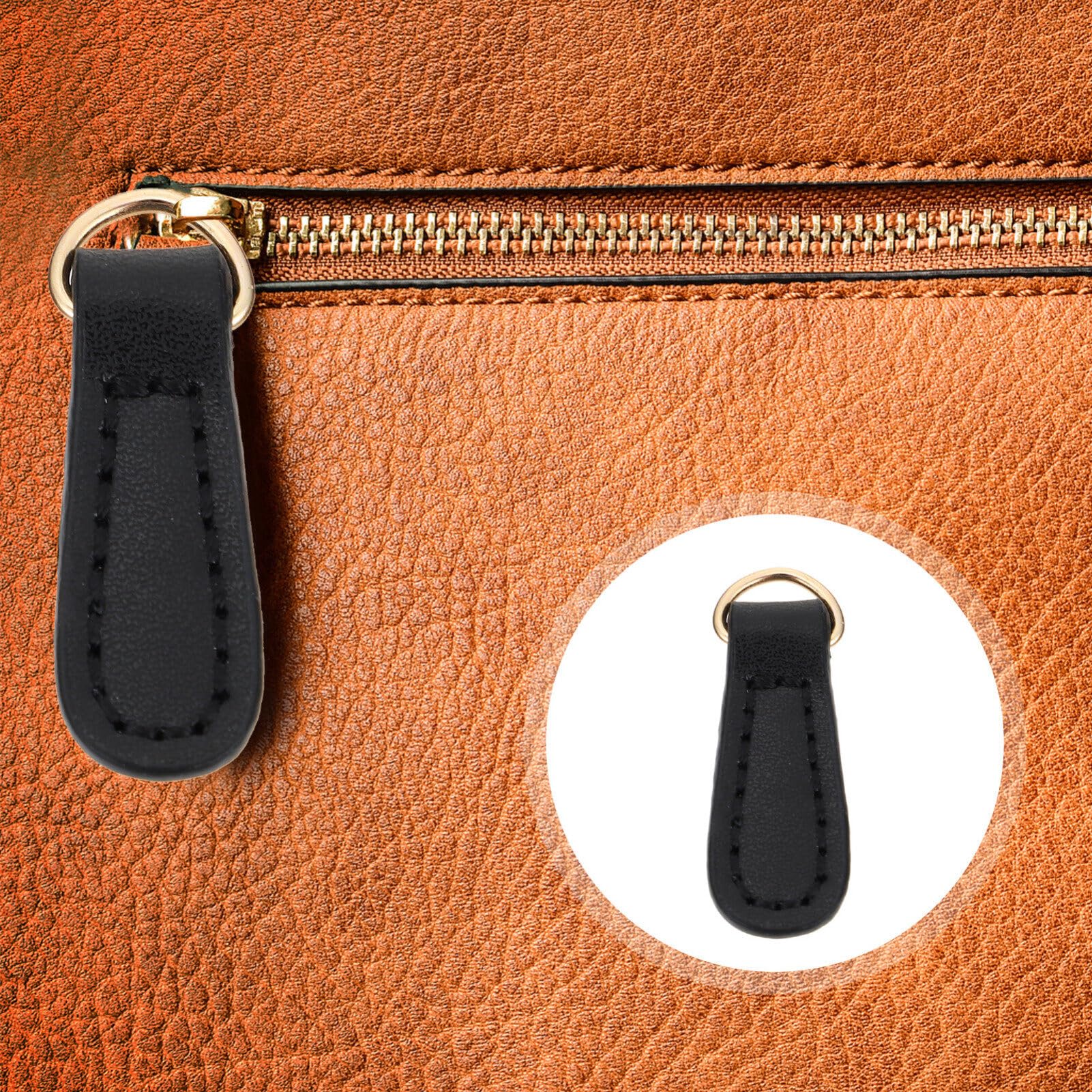 ARTIBETTER 6pcs Metal PU Leather Zipper Sliders - Zipper Repair Kit & Replacement Pull Tabs for DIY Stationery, Bags, Jackets & Luggage (Black) - Fix Broken Zippers on Backpacks, Suitcases & Clothing Accessories